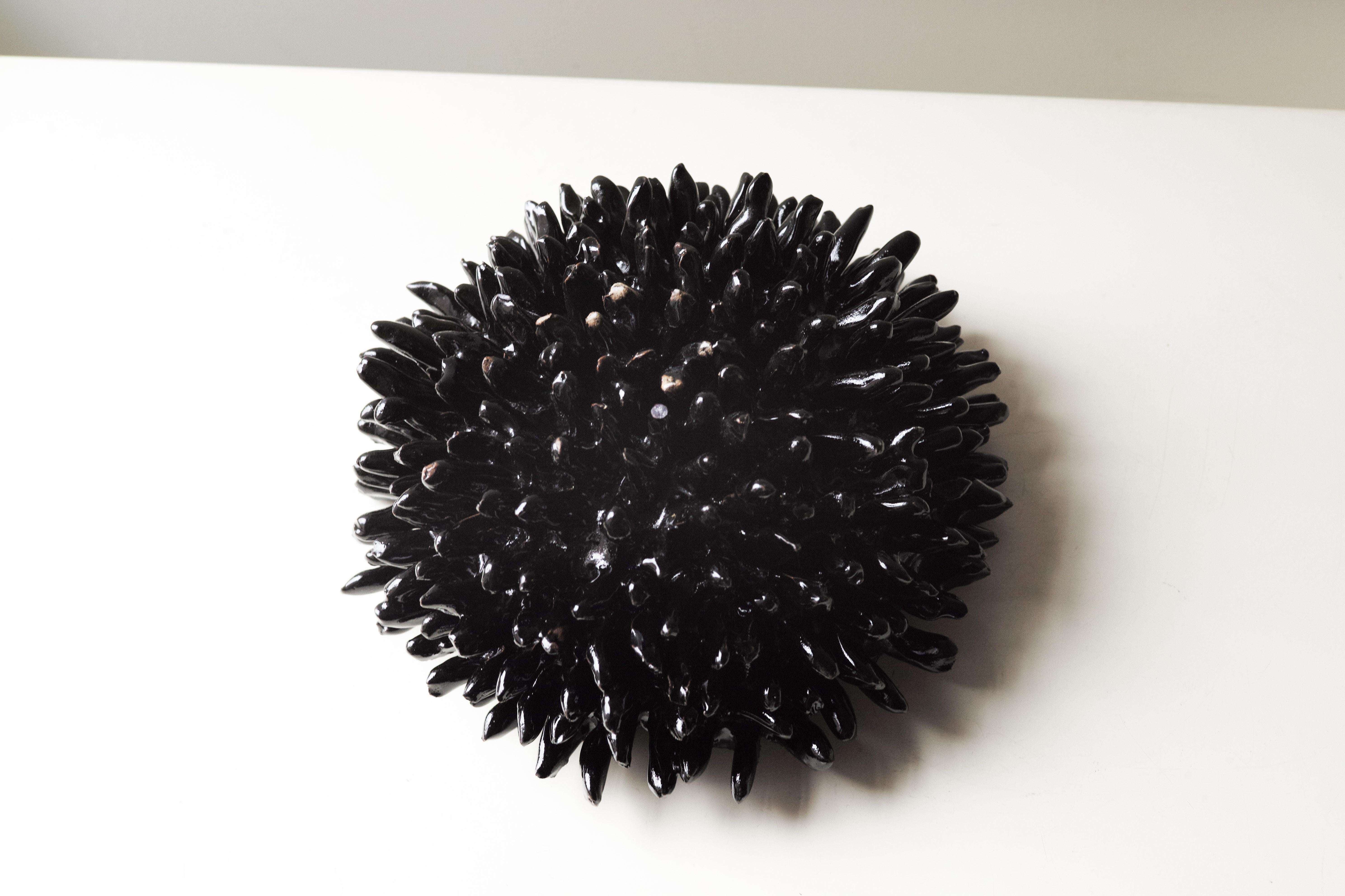 American Contemporary Ceramic Sculptural Black Bowl 'Obsidian' by Lana Kova