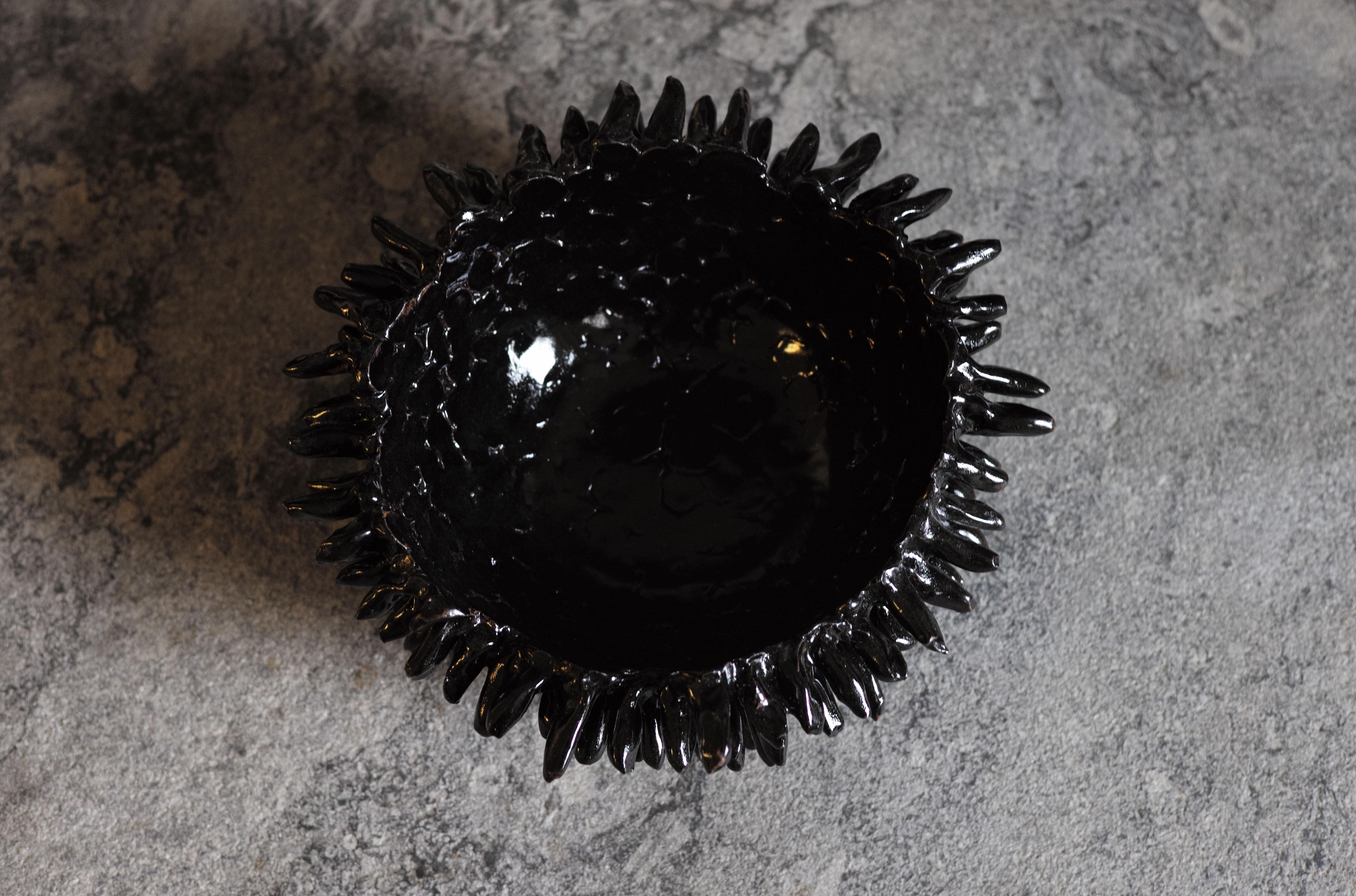 Contemporary Ceramic Sculptural Black Bowl 'Obsidian' by Lana Kova 1