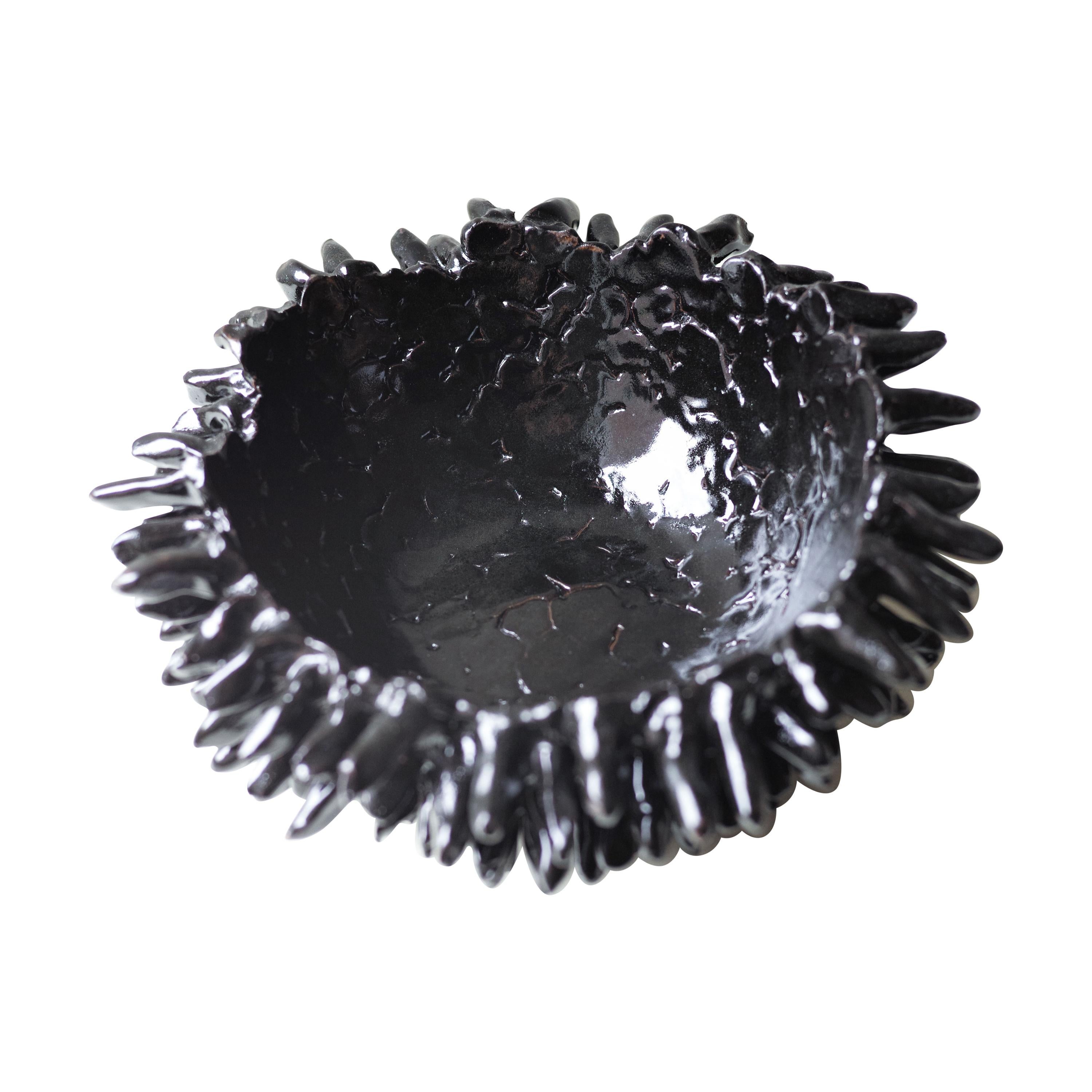 Contemporary Ceramic Sculptural Black Bowl 'Obsidian' by Lana Kova