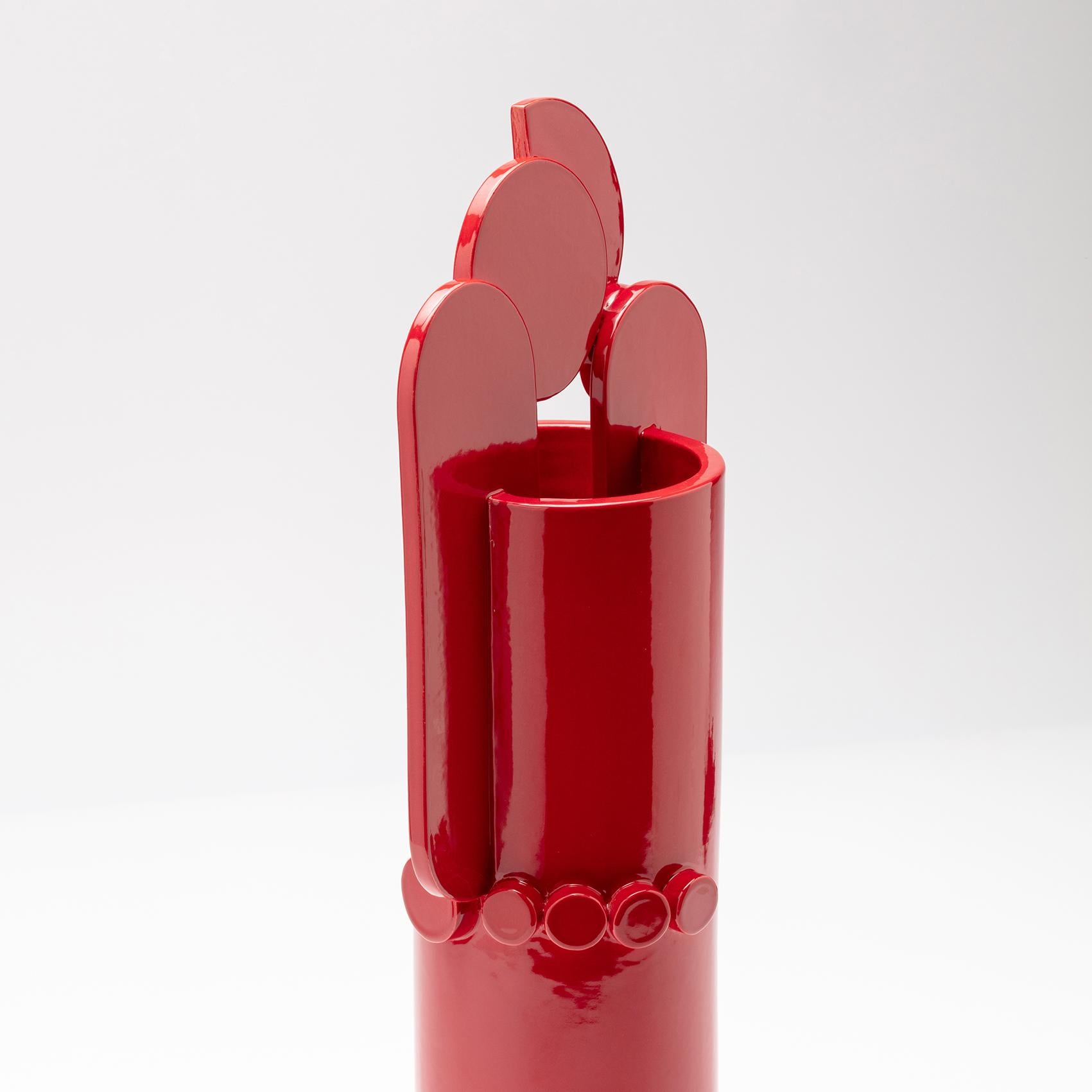 Contemporary Ceramic Set Duo Vases Red Glossy glazed CUORECARPENITO ME∞TE For Sale 5