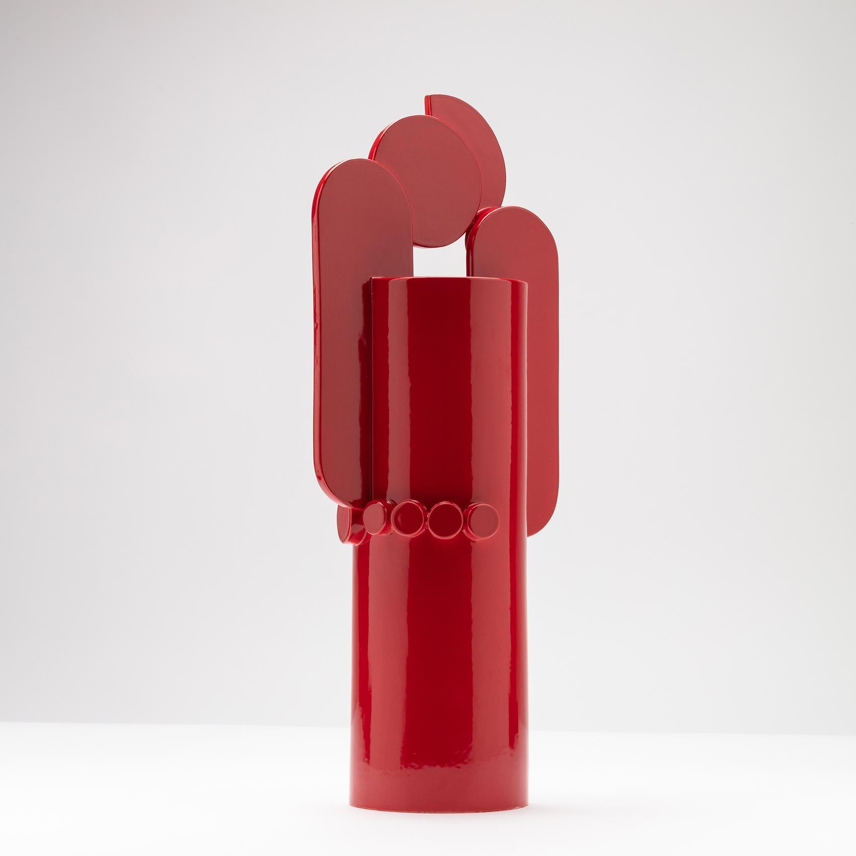 Contemporary Ceramic Set Duo Vases Red Glossy glazed CUORECARPENITO ME∞TE For Sale 7
