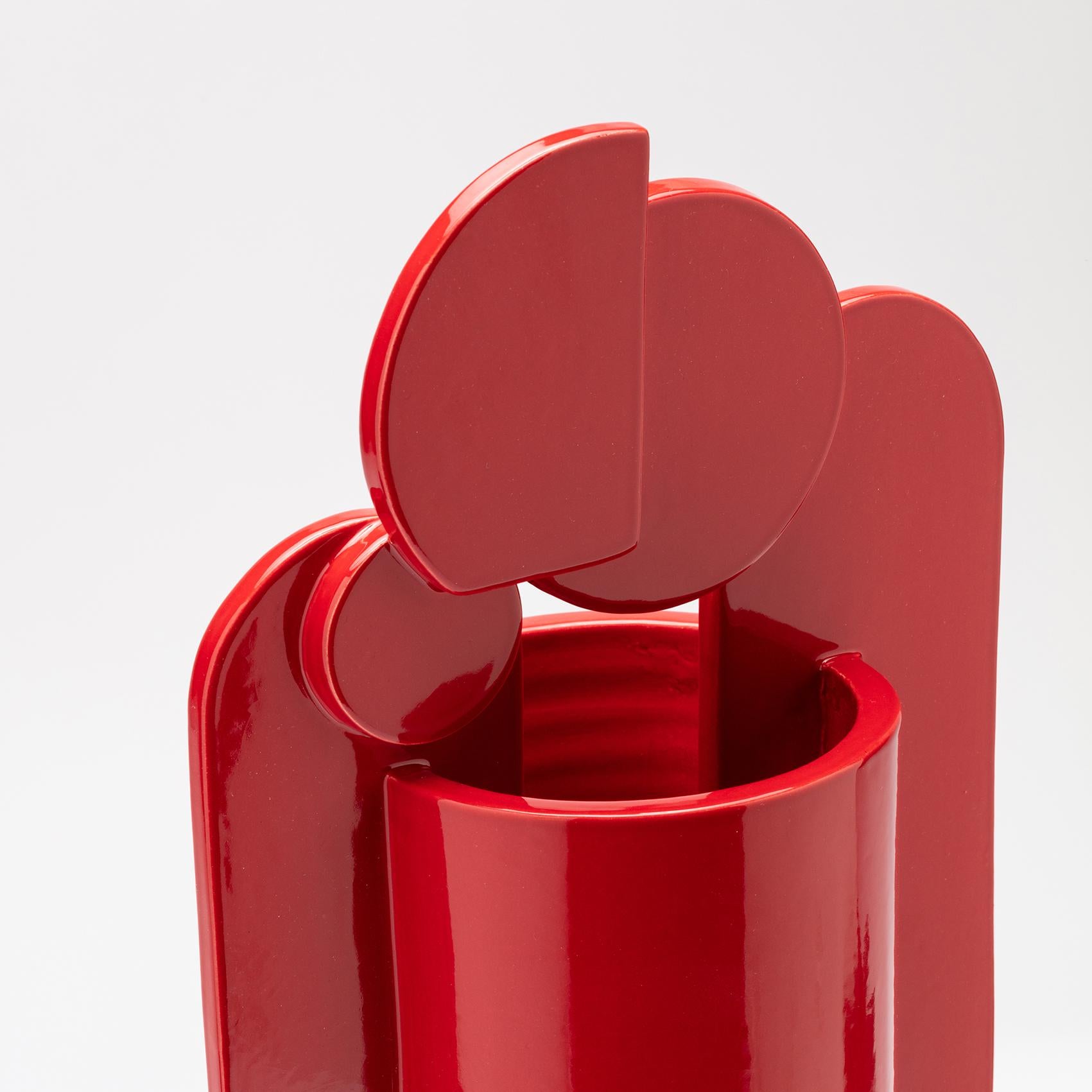 Contemporary Ceramic Set Duo Vases Red Glossy glazed CUORECARPENITO ME∞TE For Sale 12