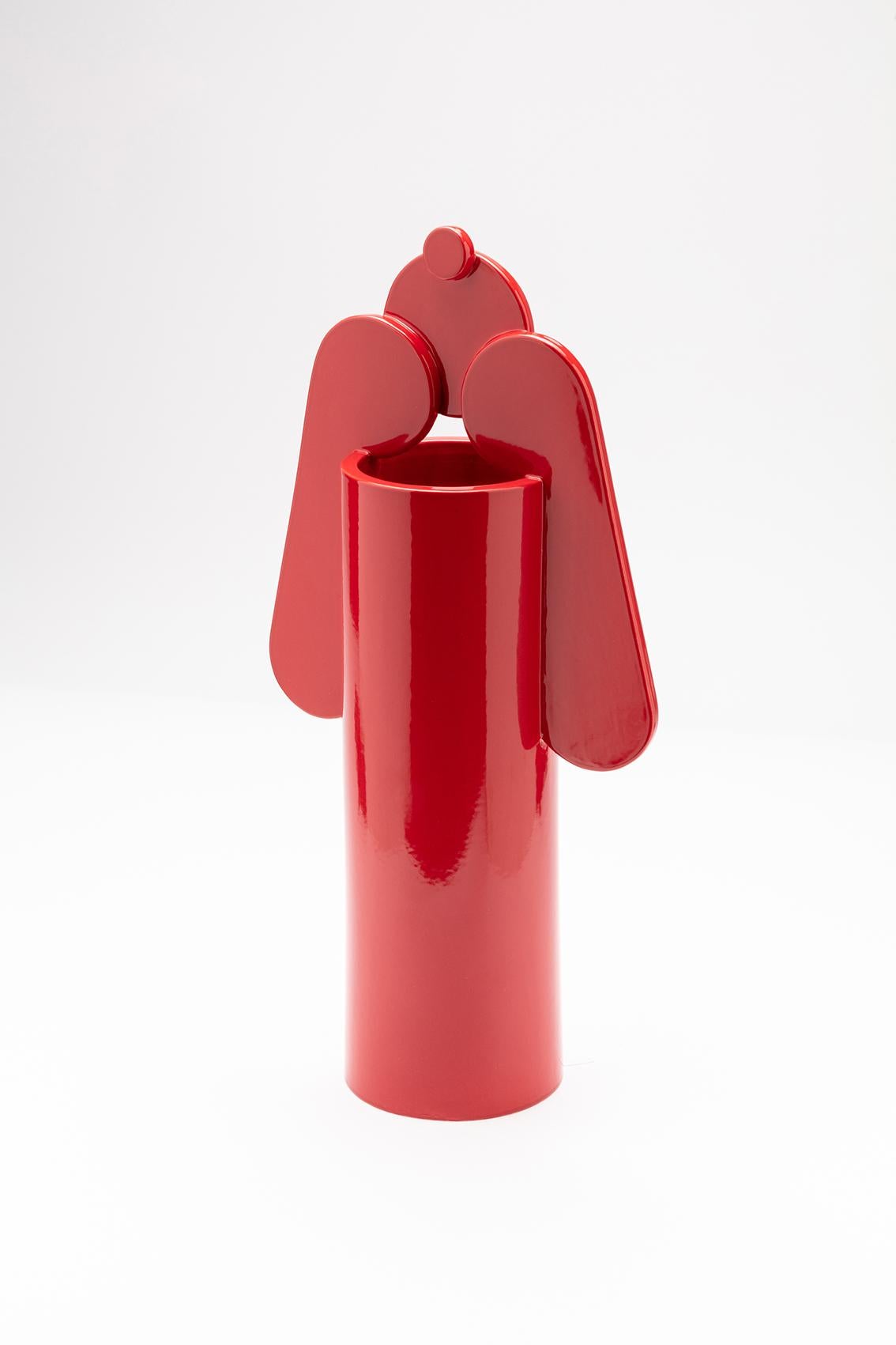 Modern Contemporary Ceramic Set Duo Vases Red Glossy glazed CUORECARPENITO ME∞TE For Sale