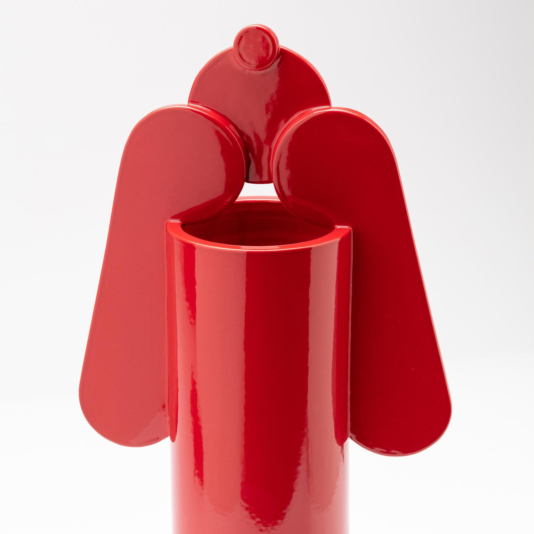 Hand-Crafted Contemporary Ceramic Set Duo Vases Red Glossy glazed CUORECARPENITO ME∞TE For Sale