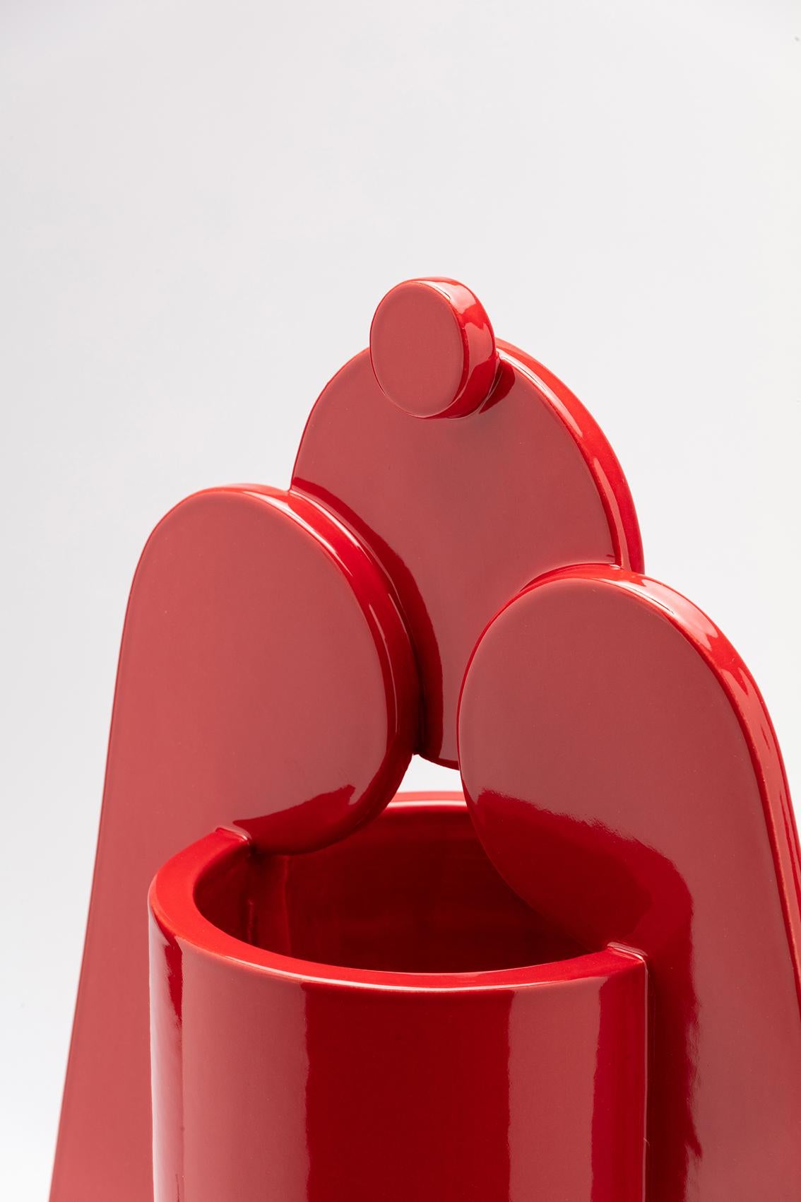 Contemporary Ceramic Set Duo Vases Red Glossy glazed CUORECARPENITO ME∞TE For Sale 1