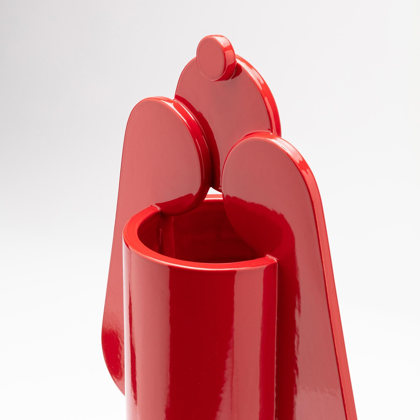 Contemporary Ceramic Set Duo Vases Red Glossy glazed CUORECARPENITO ME∞TE For Sale 2