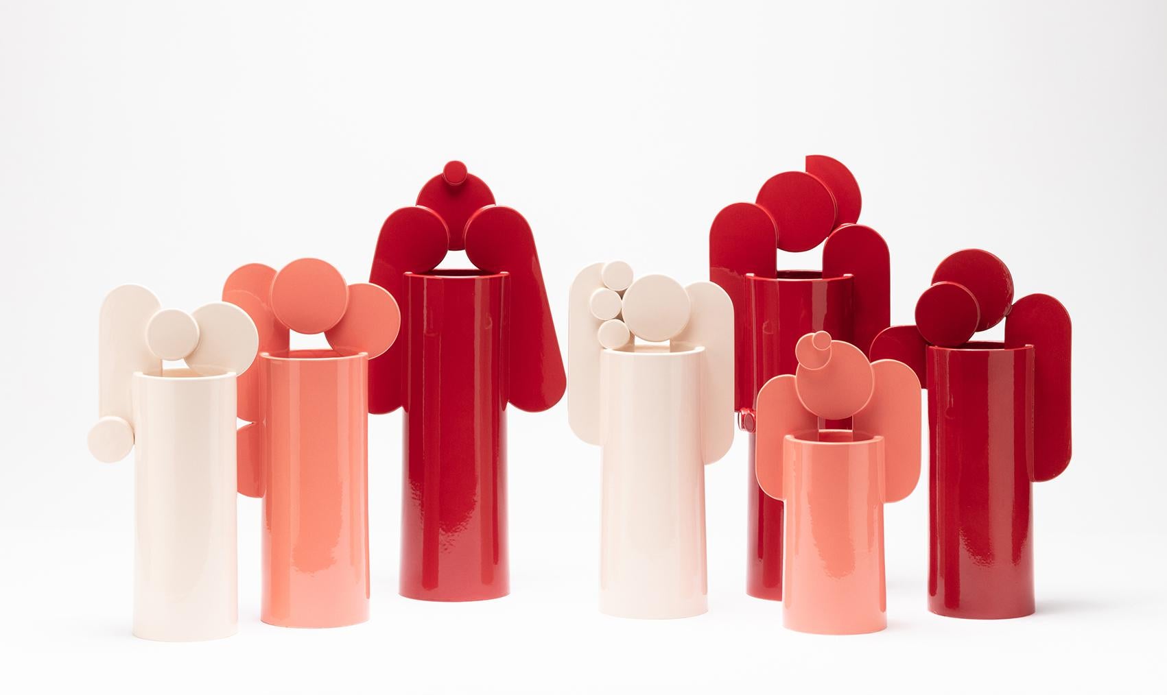 Contemporary Ceramic Set Duo Vases Red Glossy glazed CUORECARPENITO ME∞TE For Sale 4