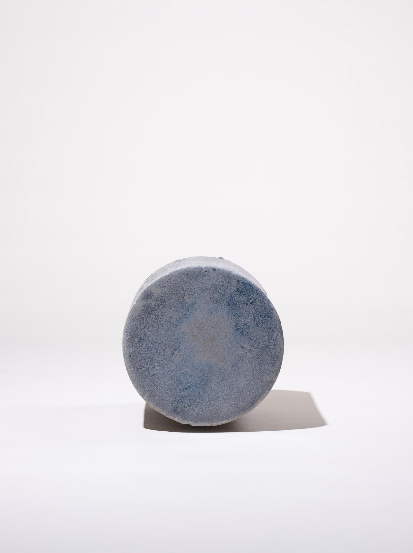Modern Contemporary Ceramic Side Stool Table Glazed Stoneware Cobalt Gray Texture