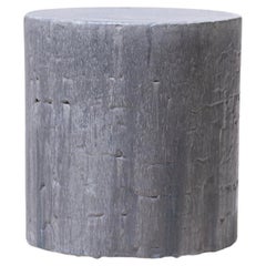 Contemporary Ceramic Side Stool Table Glazed Stoneware Cobalt Gray Texture