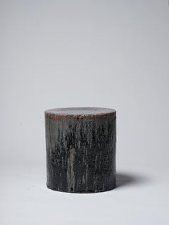 Contemporary Ceramic Side Table Column Stool Cobalt / Manganese Glazed Stoneware