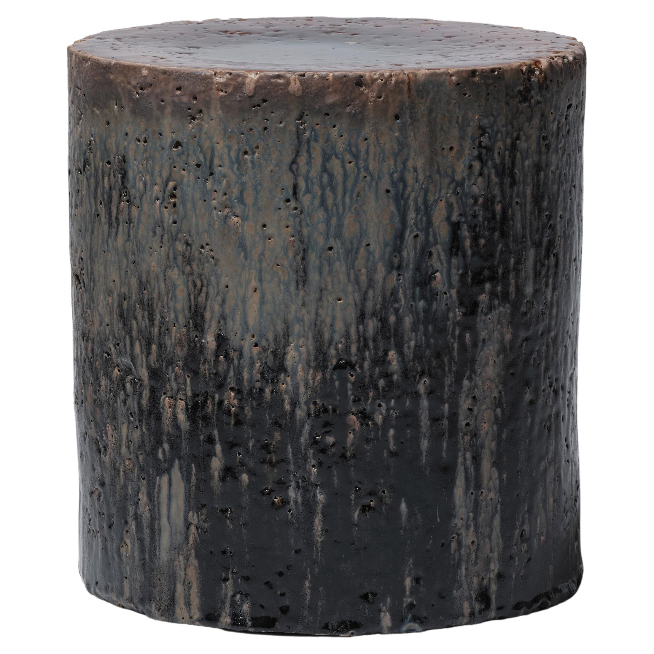 Tavolino contemporaneo in ceramica Sgabello a colonna Gres smaltato cobalto/manganese