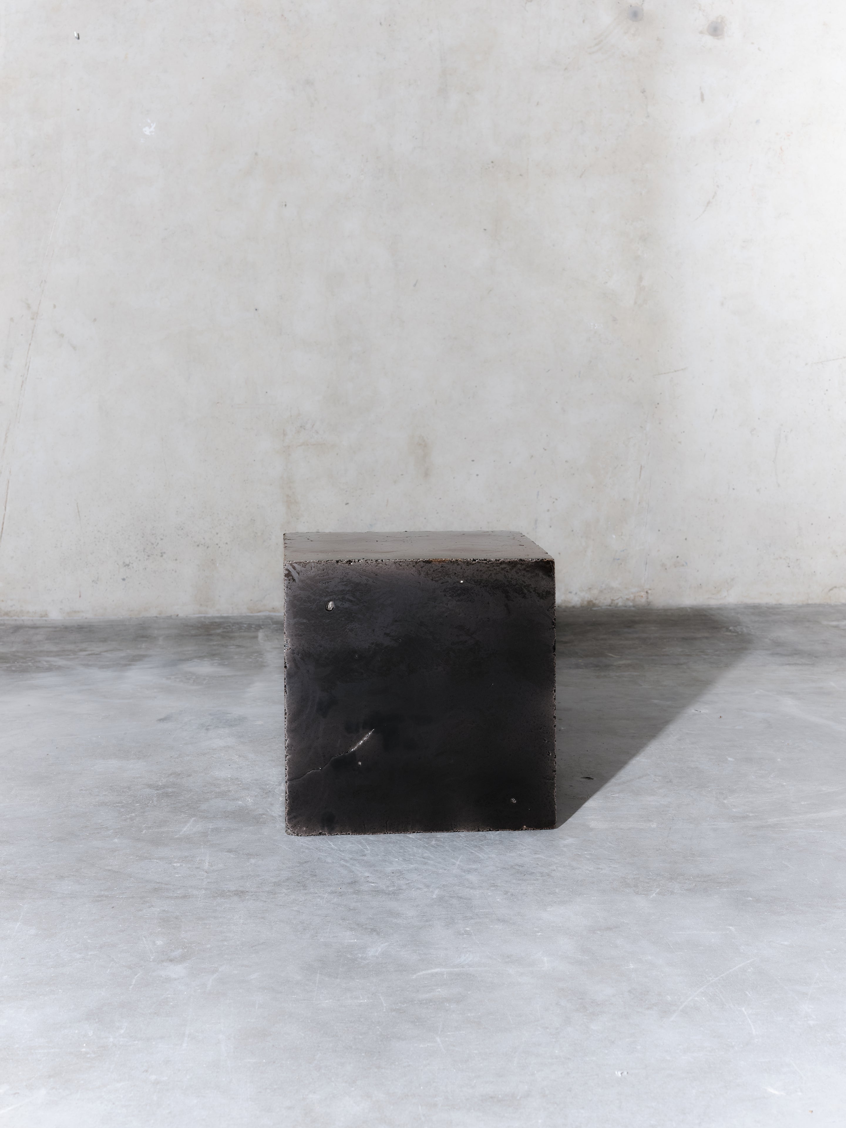 Modern Contemporary Ceramic Side Table Column Stool  Dark Grey Glazed Stoneware For Sale
