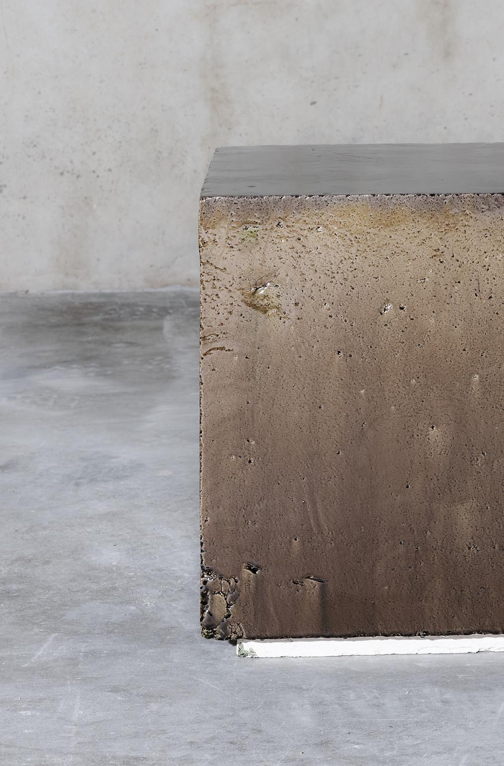 Spanish Contemporary Ceramic Side Table Column Stool  Dark Grey Glazed Stoneware For Sale