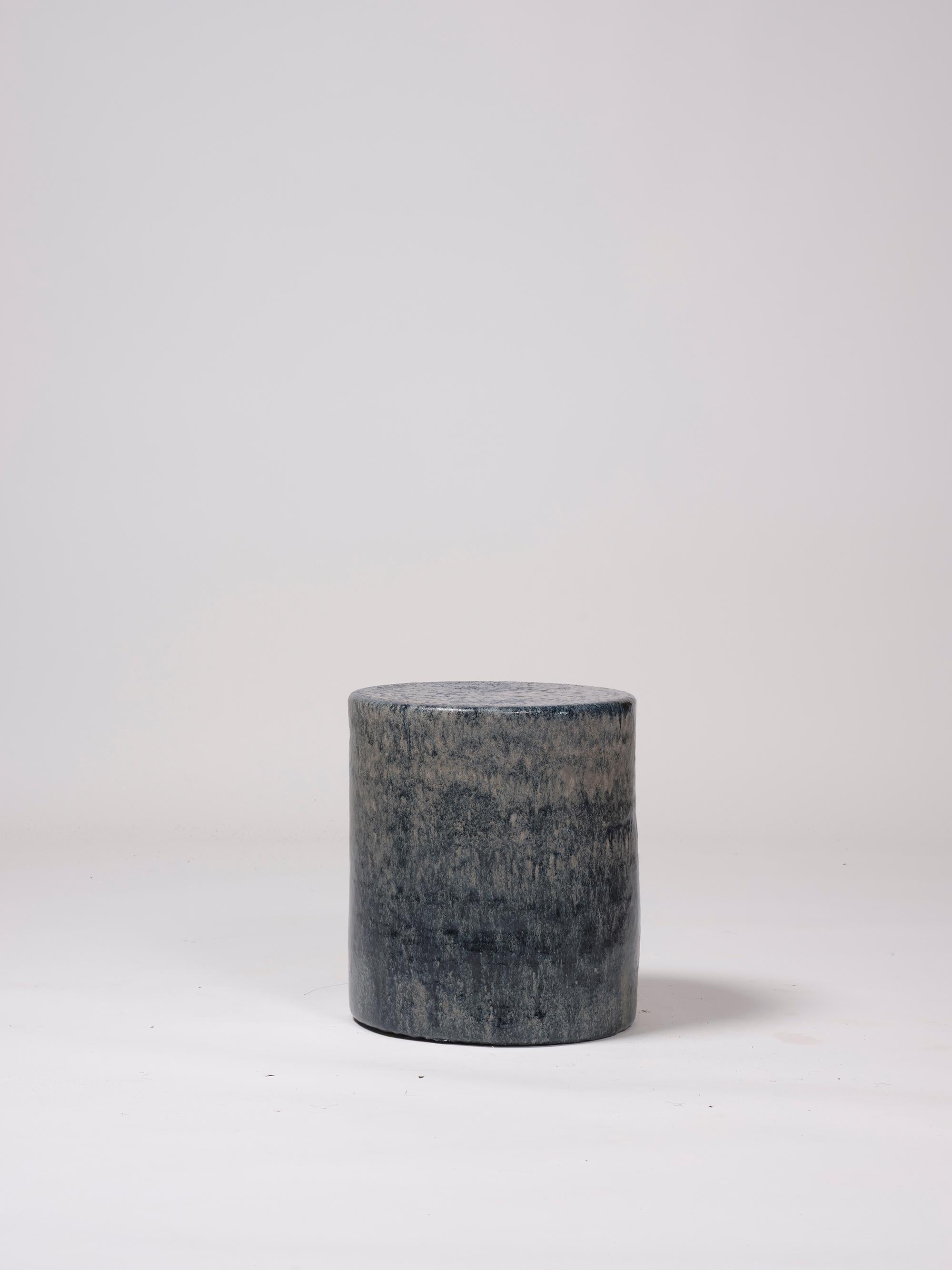 Contemporary Ceramic Side Table Column Stool Glazed Stoneware Cobalt Blue In New Condition In Rubi, Catalunya
