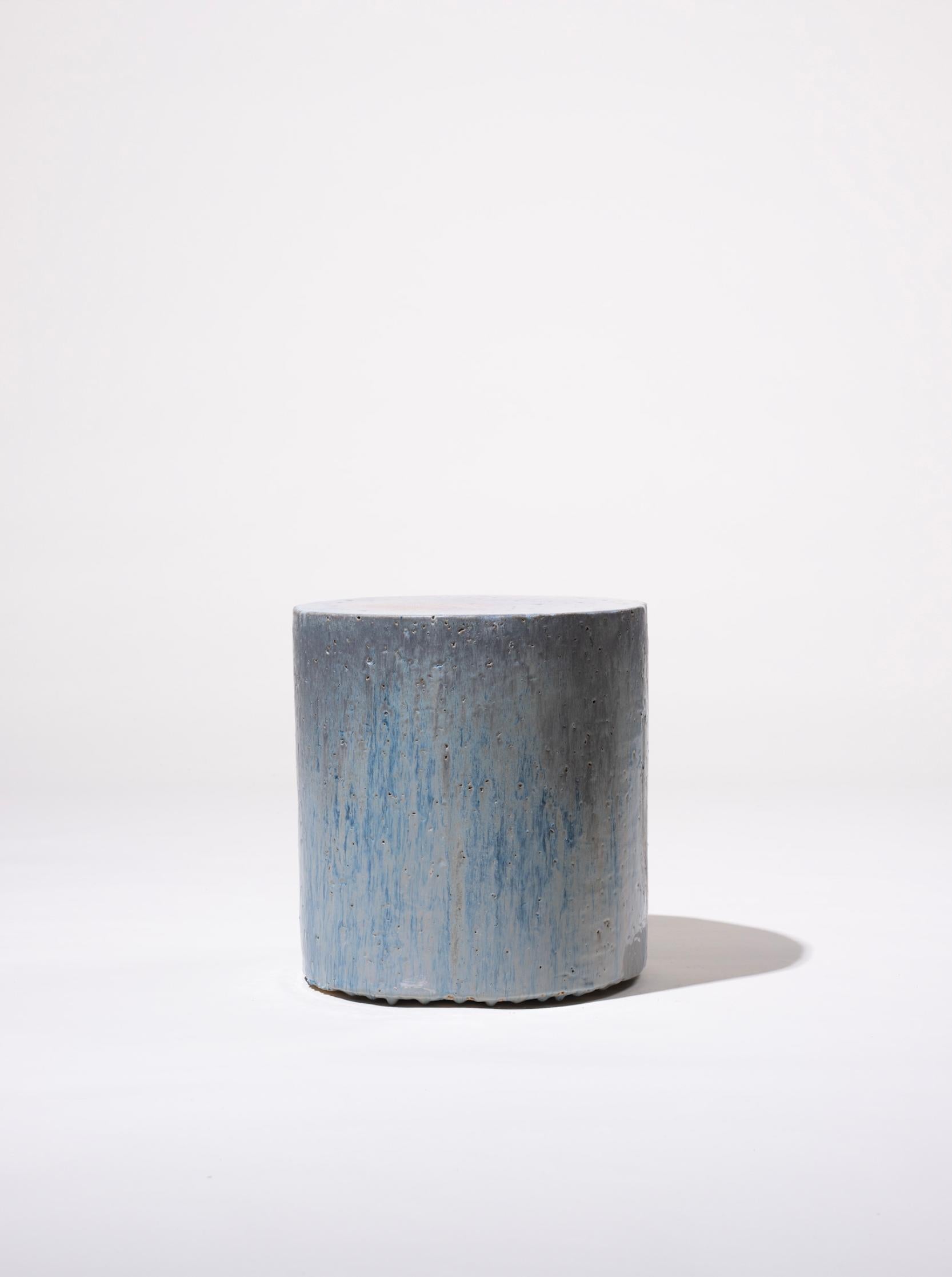 Modern Contemporary Ceramic Side Table Column Stool Glazed Stoneware Cobalt Rainbow