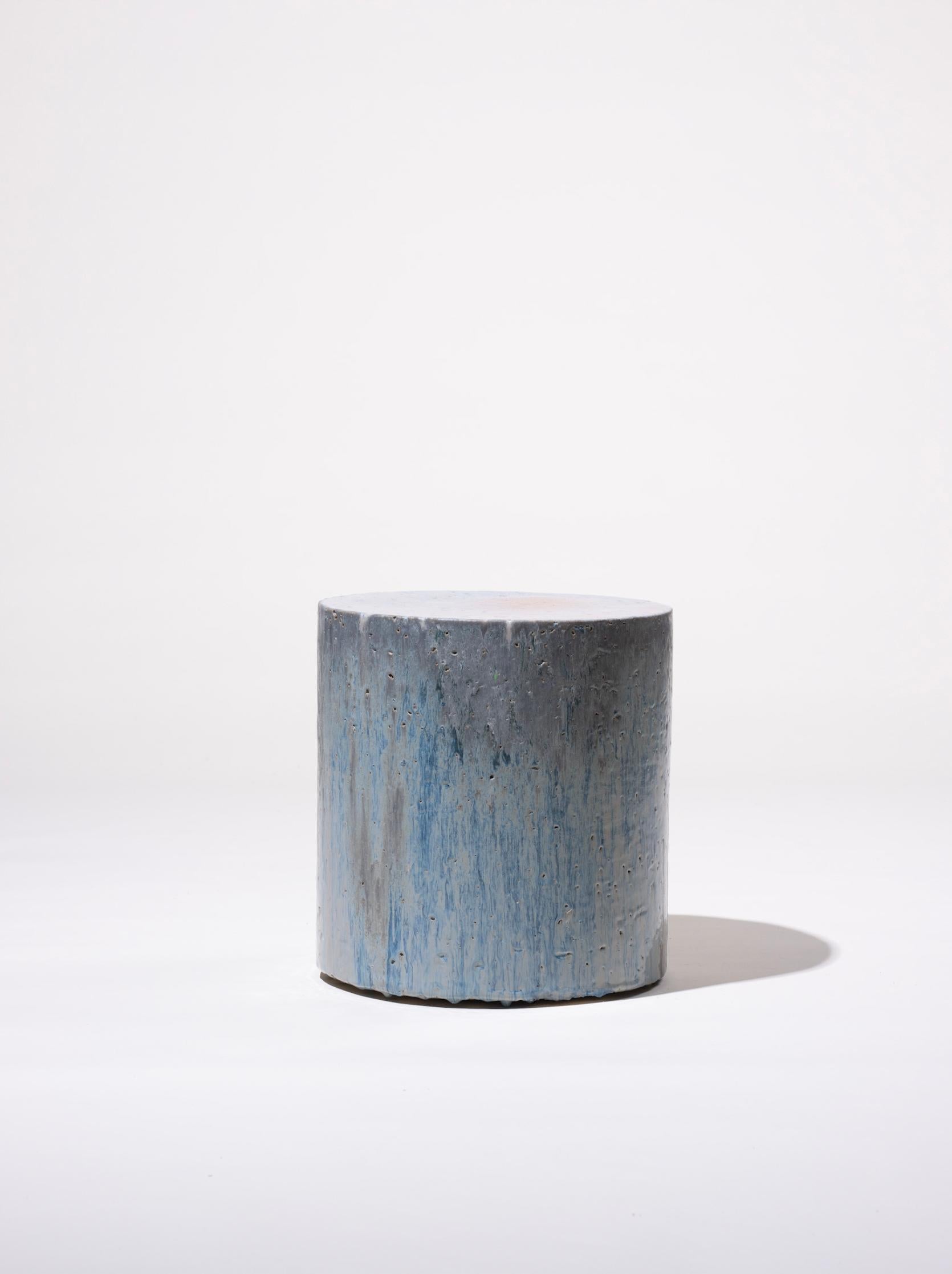 Spanish Contemporary Ceramic Side Table Column Stool Glazed Stoneware Cobalt Rainbow