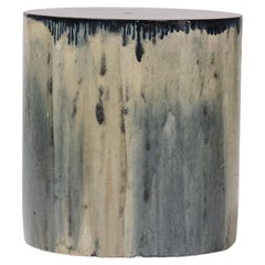 Contemporary Ceramic Side Table Column Stool Glazed Stoneware Grey Blue Green 