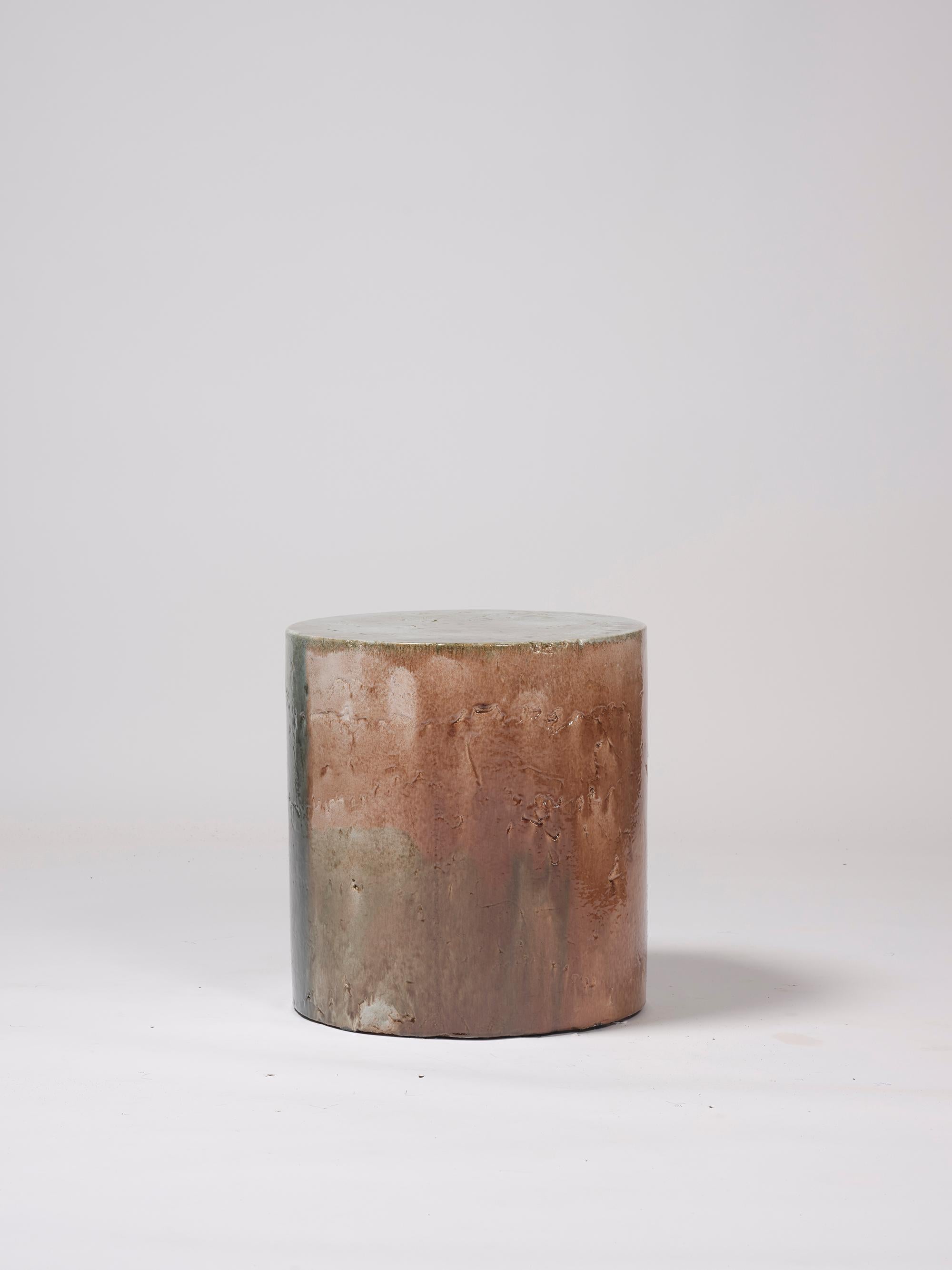 Contemporary Ceramic Side Table Column Stool Glazed Stoneware Turquoise Red In New Condition In Rubi, Catalunya