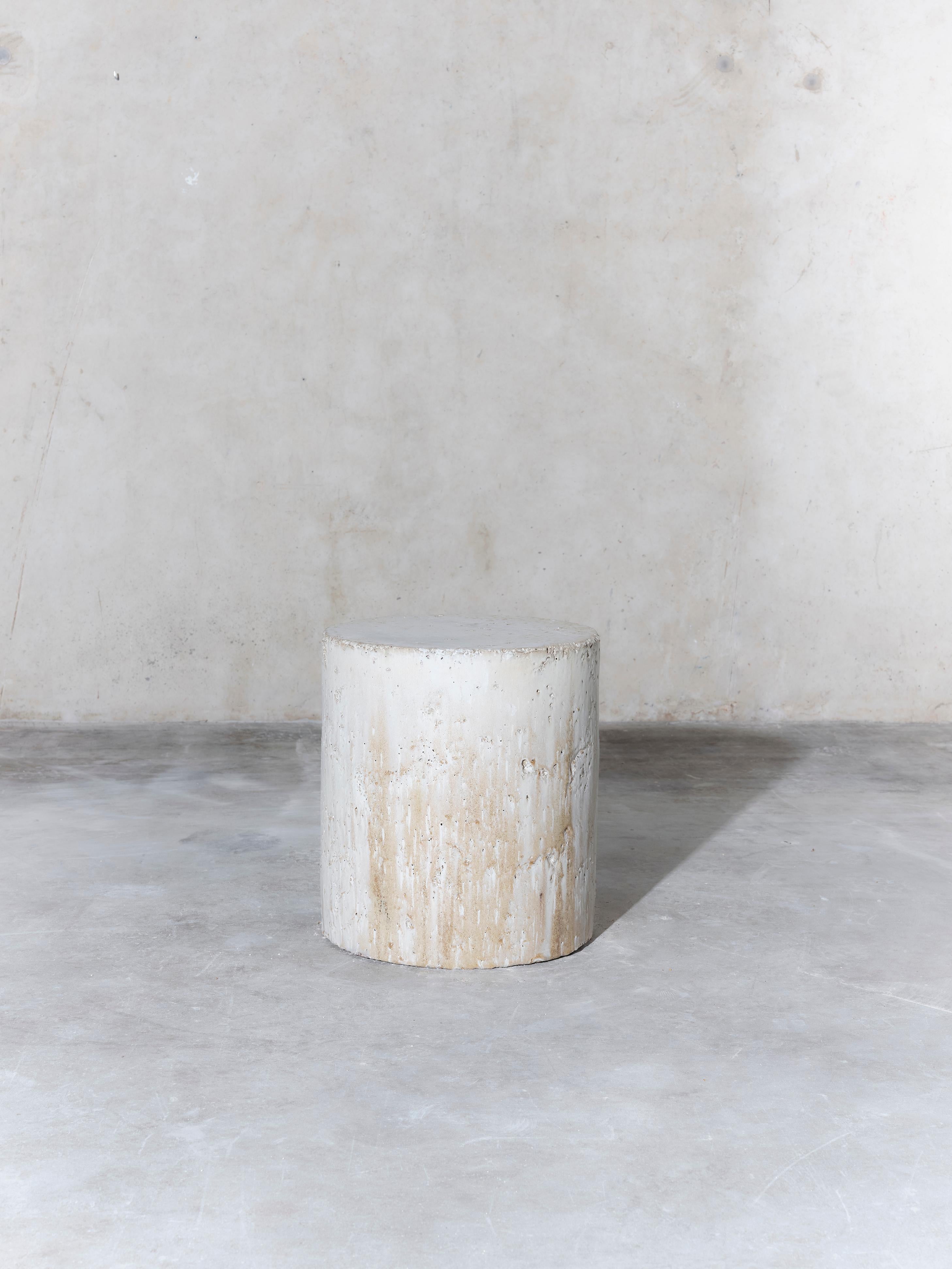 Hand-Crafted Contemporary ceramic side table column stool matt dust beige off white drips