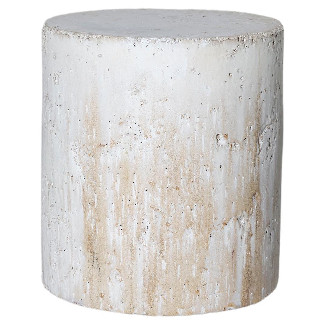 Contemporary ceramic side table column stool matt dust beige off white drips For Sale