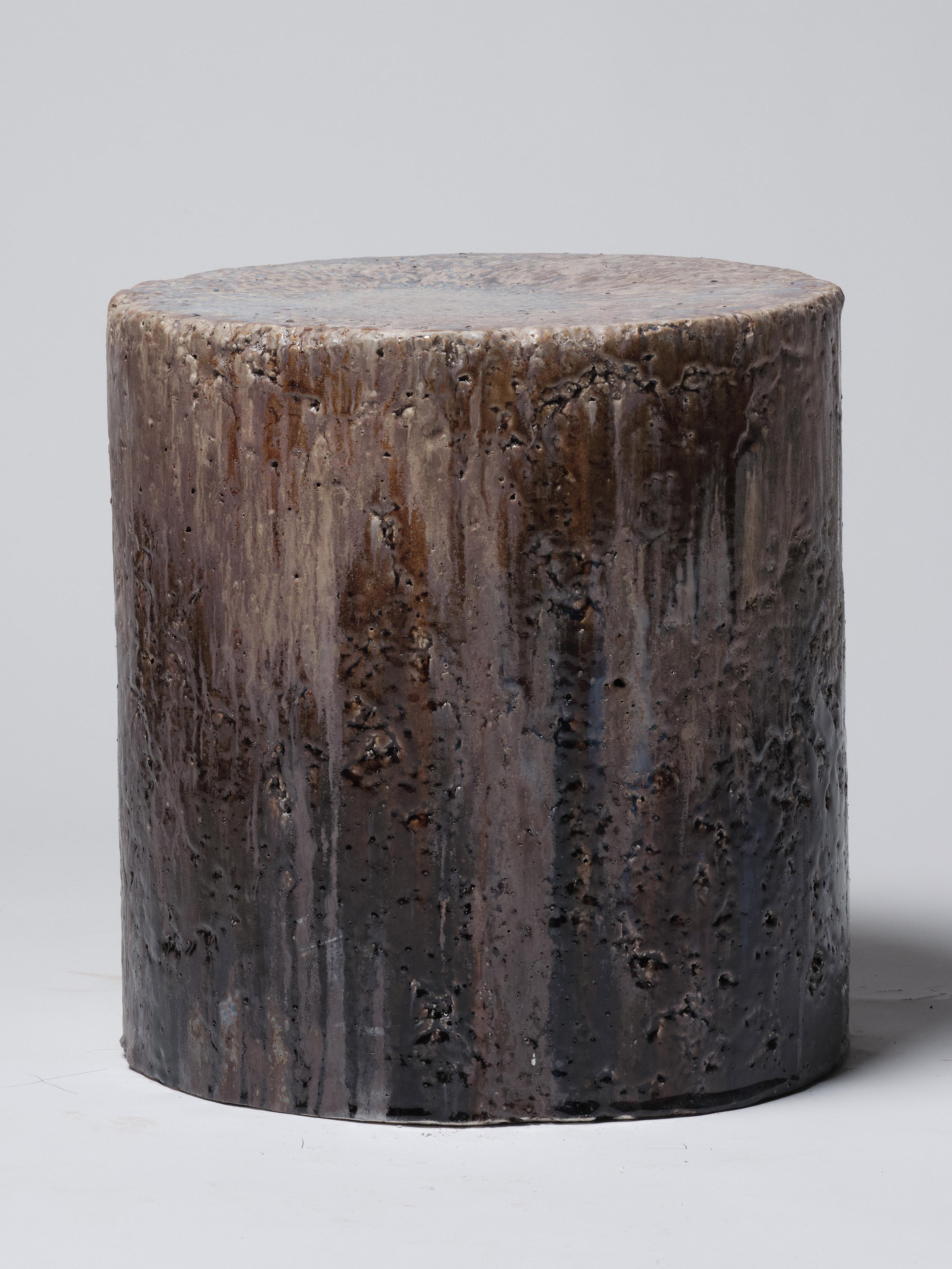 Contemporary Keramik Beistelltisch Säule Hocker regenbraun glasiert Steingut im Angebot 4