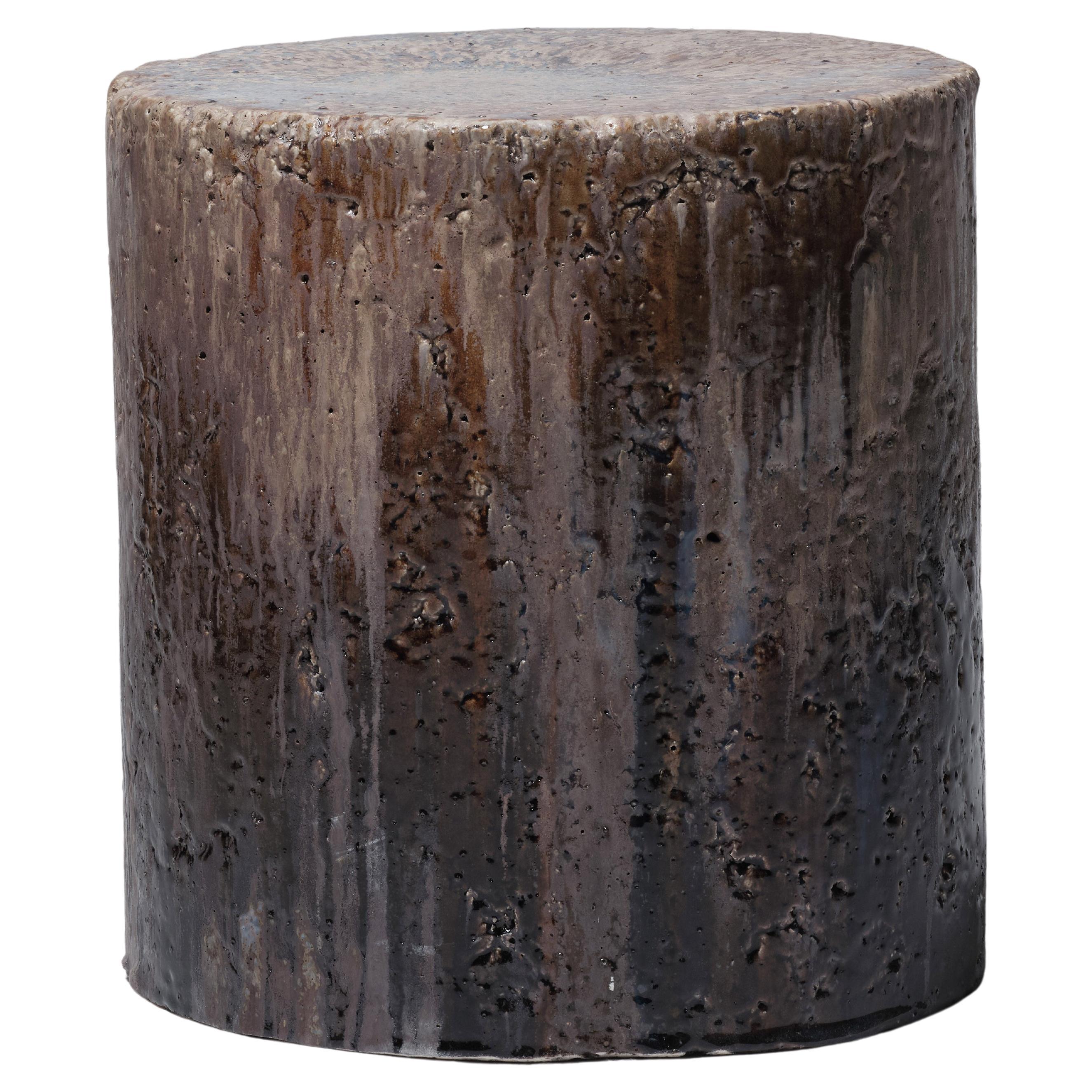 Mesa Auxiliar de Cerámica Contemporánea Taburete Columna Gres Esmaltado Marrón Lluvia