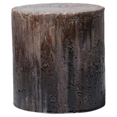 Mesa Auxiliar de Cerámica Contemporánea Taburete Columna Gres Esmaltado Marrón Lluvia