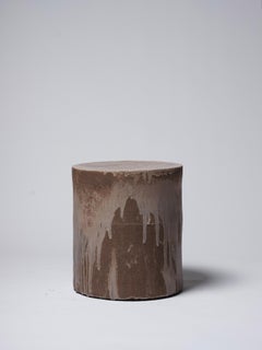 Contemporary Ceramic Side Table Stool Brown Iron Glazed Stoneware