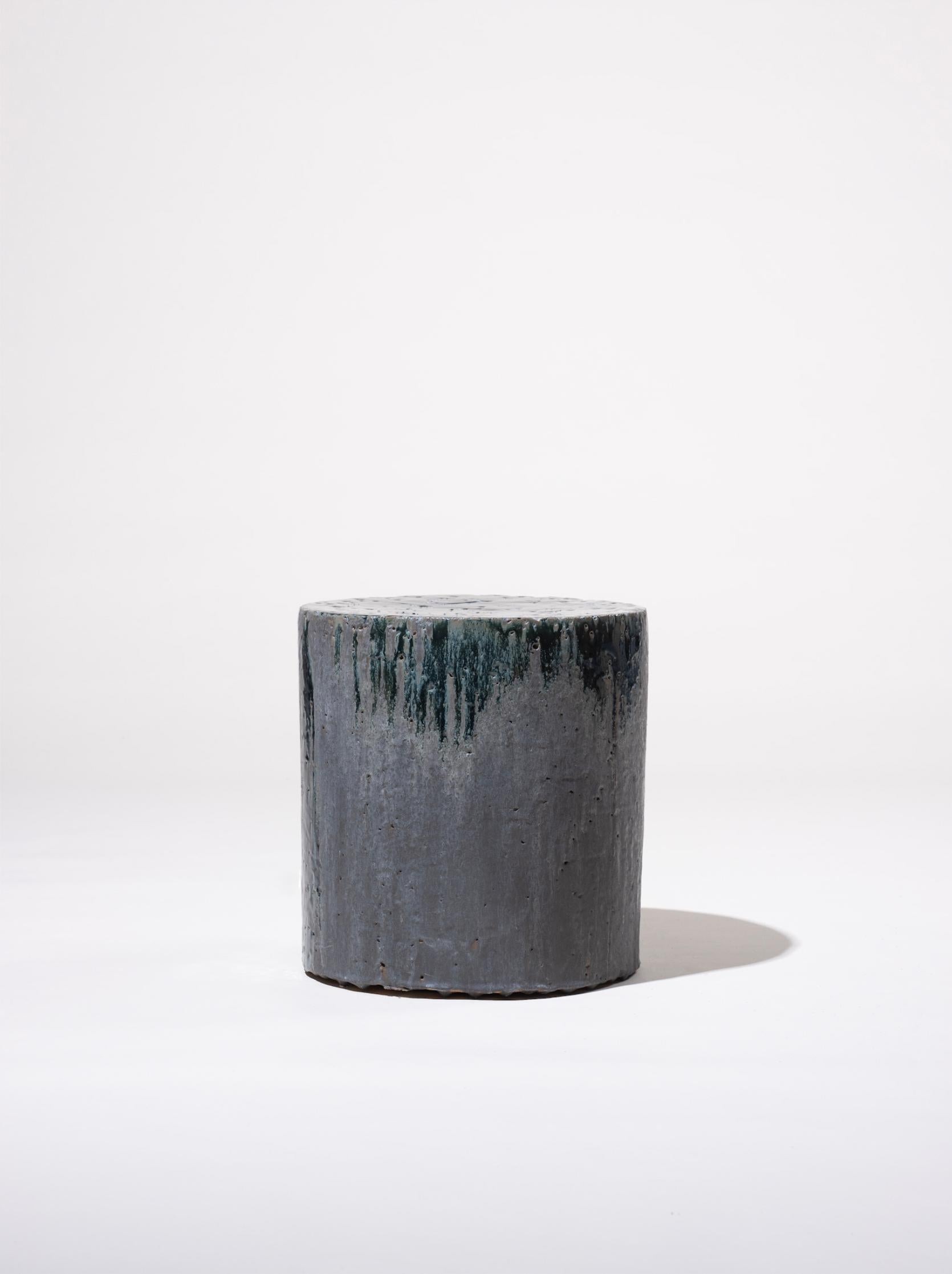 Modern Contemporary Ceramic Side Table Stool Glazed Stoneware Dark Gray Green Vulcano