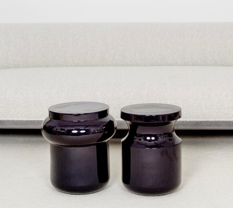 French Contemporary Ceramic Stool / Side Table, Dot by Charles Kalpakian 'Set of 2' For Sale