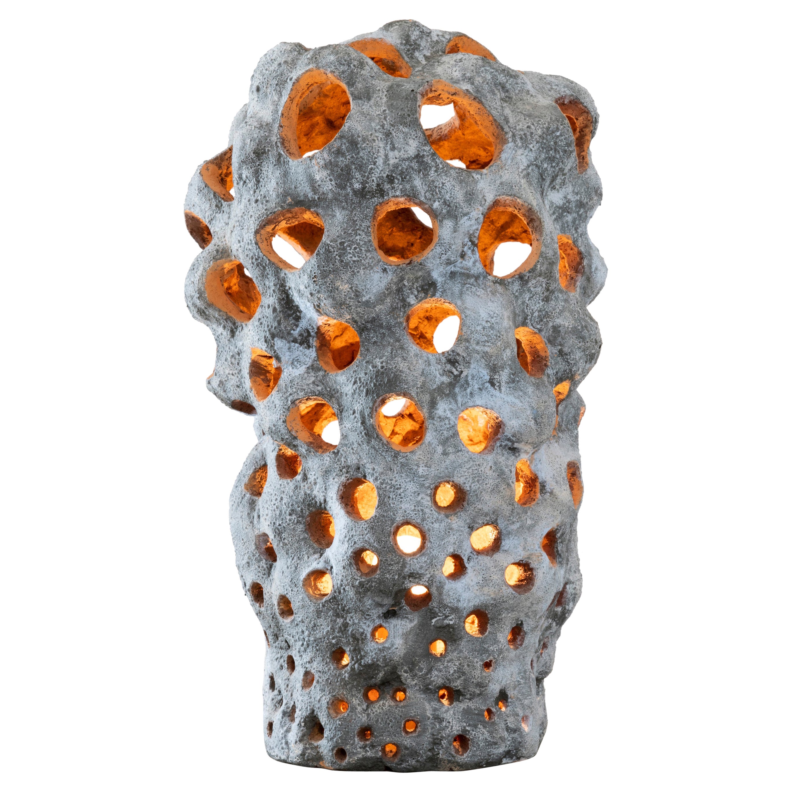 Lampada da tavolo contemporanea in ceramica "Morille Bleutée" di Agnès Debizet, 2019