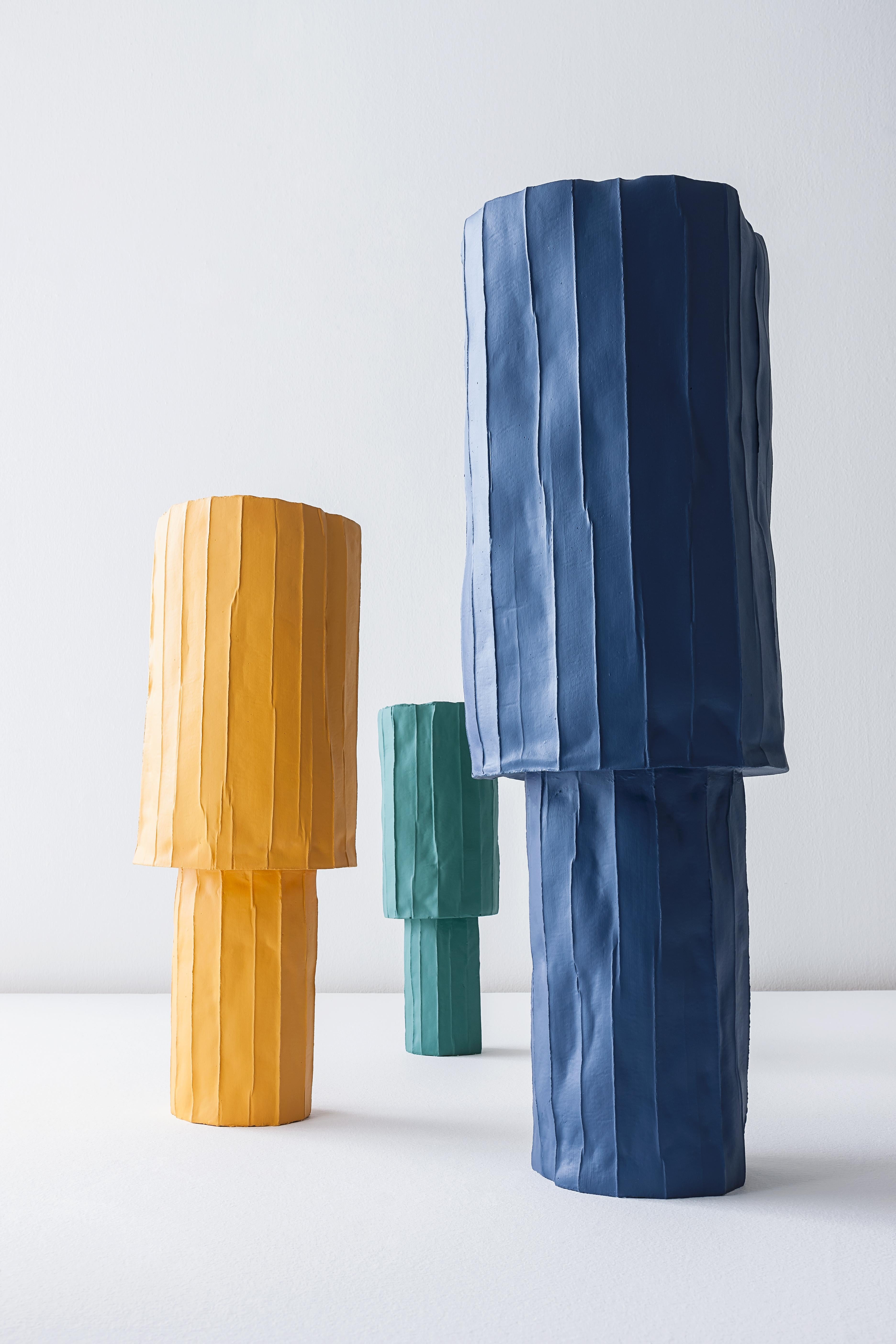 Modern Contemporary Ceramic Tall Ninfea Vase Corteccia Texture Orange For Sale