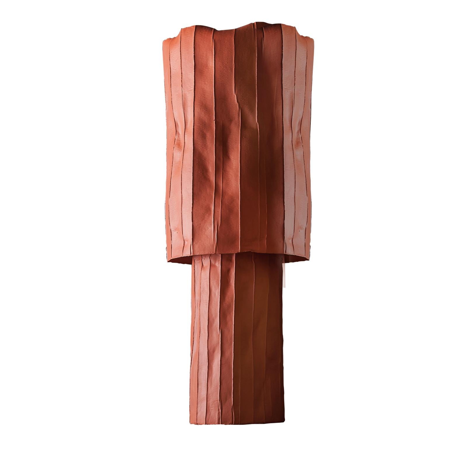 Contemporary Ceramic Tall Ninfea Vase Corteccia Texture Orange For Sale