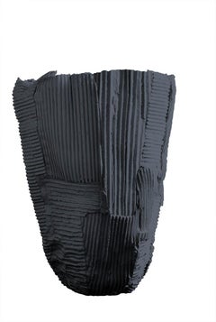 Contemporary Ceramic Tall Vase Cartocci Texture Black