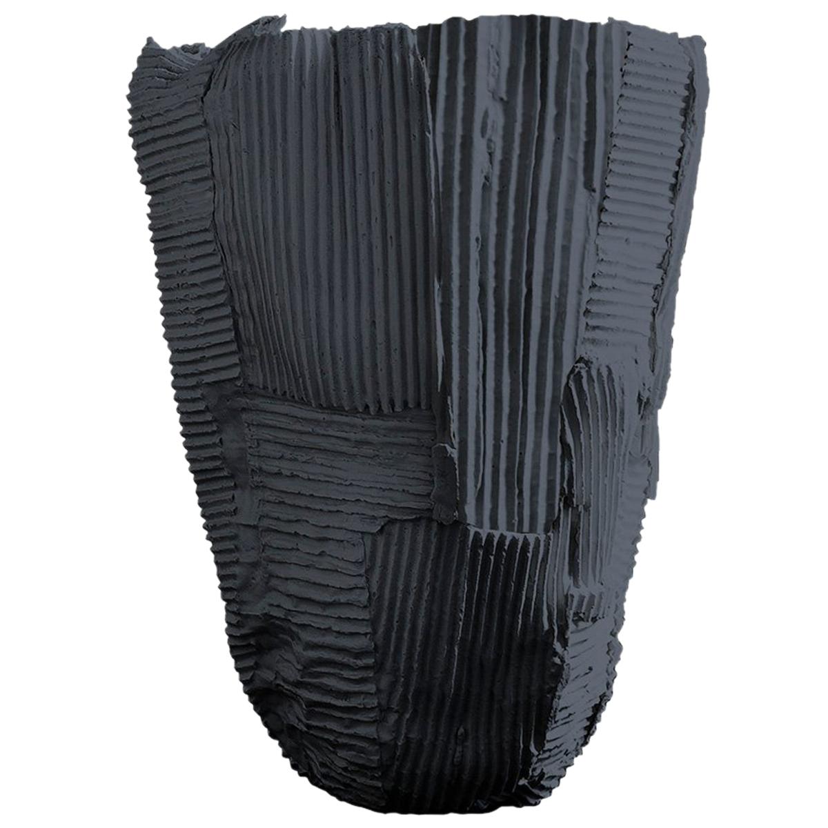 Contemporary Ceramic Tall Vase Cartocci Texture Black For Sale