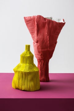 Jarrón Contemporáneo de Cerámica Tulipano Corteccia Textura Coral