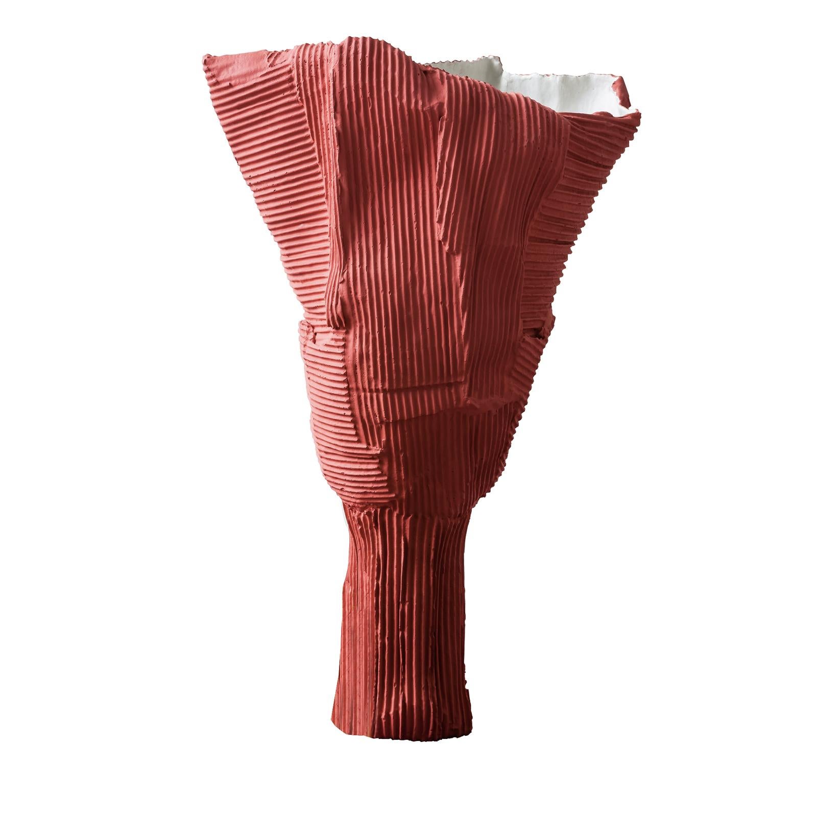 Zeitgenössische Keramikvase Tulipano Corteccia Textur Koralle (Moderne) im Angebot
