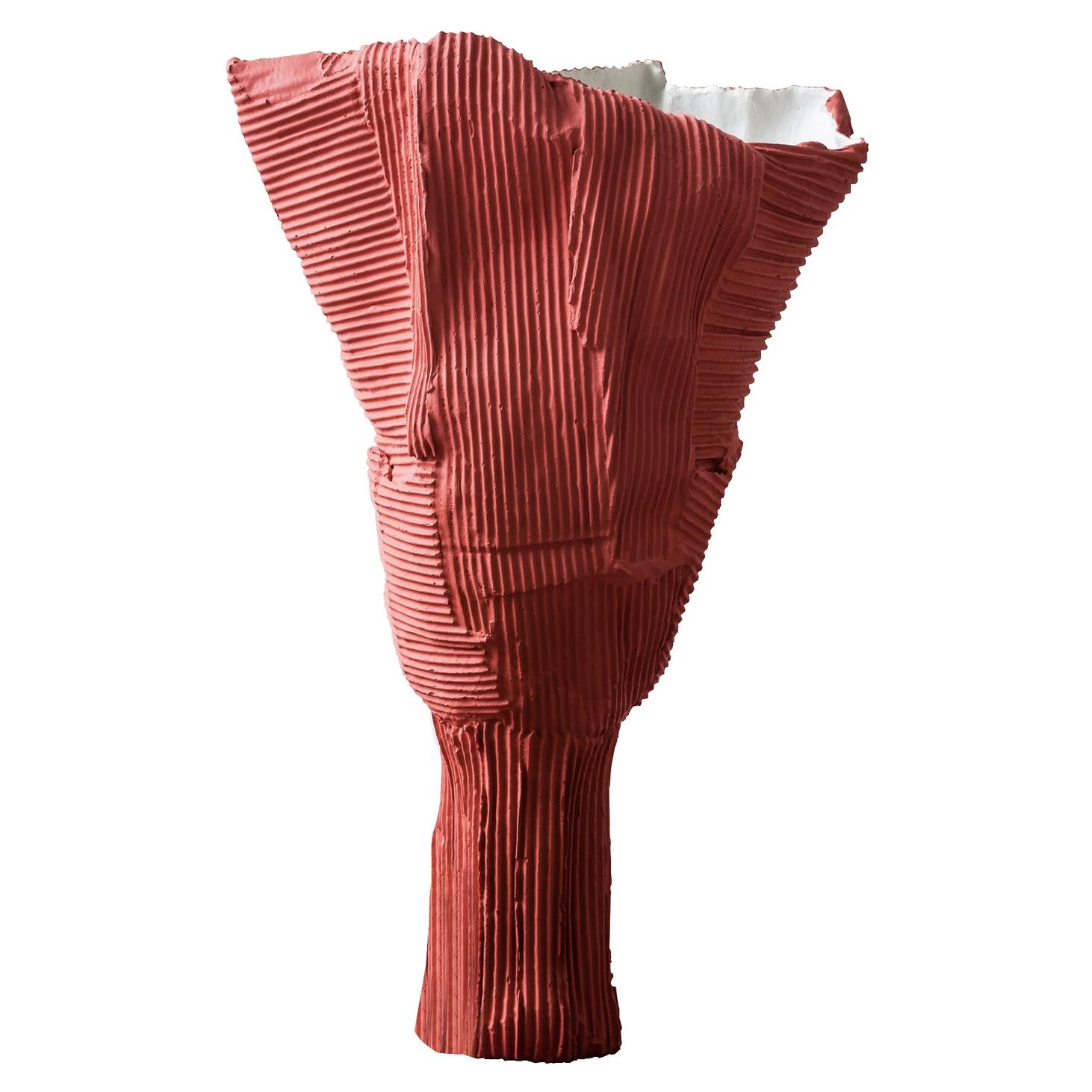 Zeitgenössische Keramikvase Tulipano Corteccia Textur Koralle im Angebot