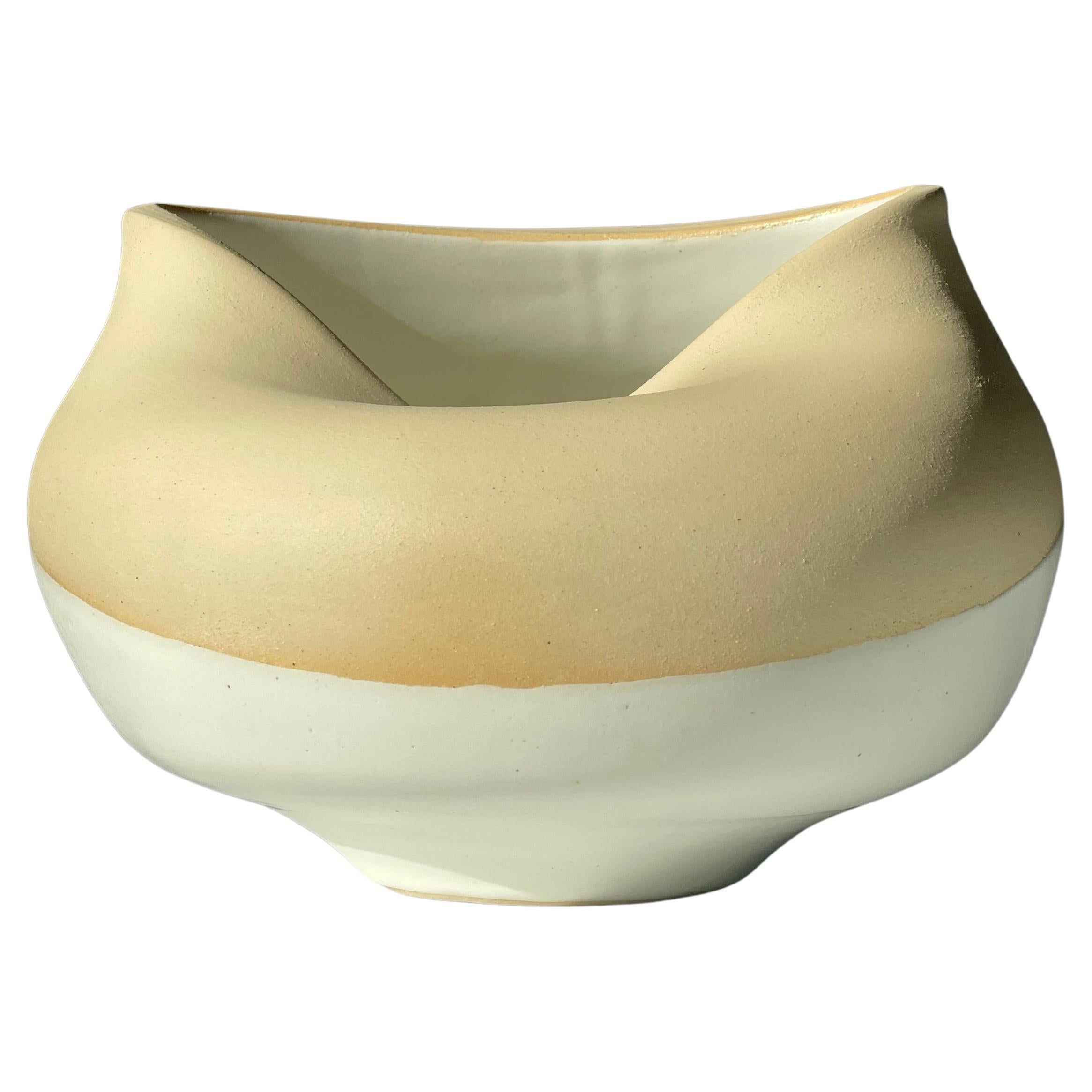 Contemporary Ceramic Two-Tone Matt Unglazed Waved Pottery Vase by FD21 Clay For Sale