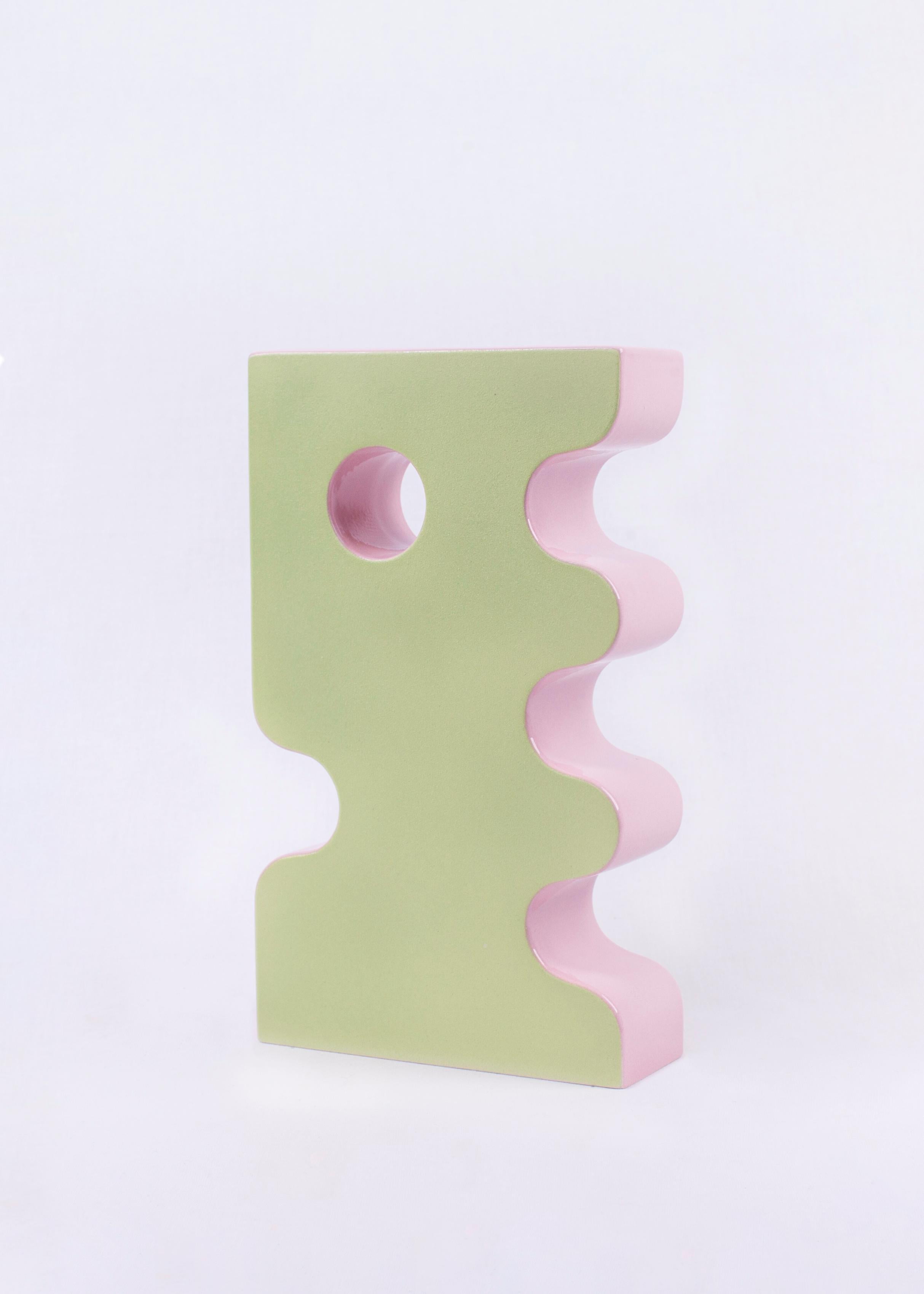 Organic Modern Contemporary Ceramic Vase 'Barva 2', Pistachio + Pink For Sale