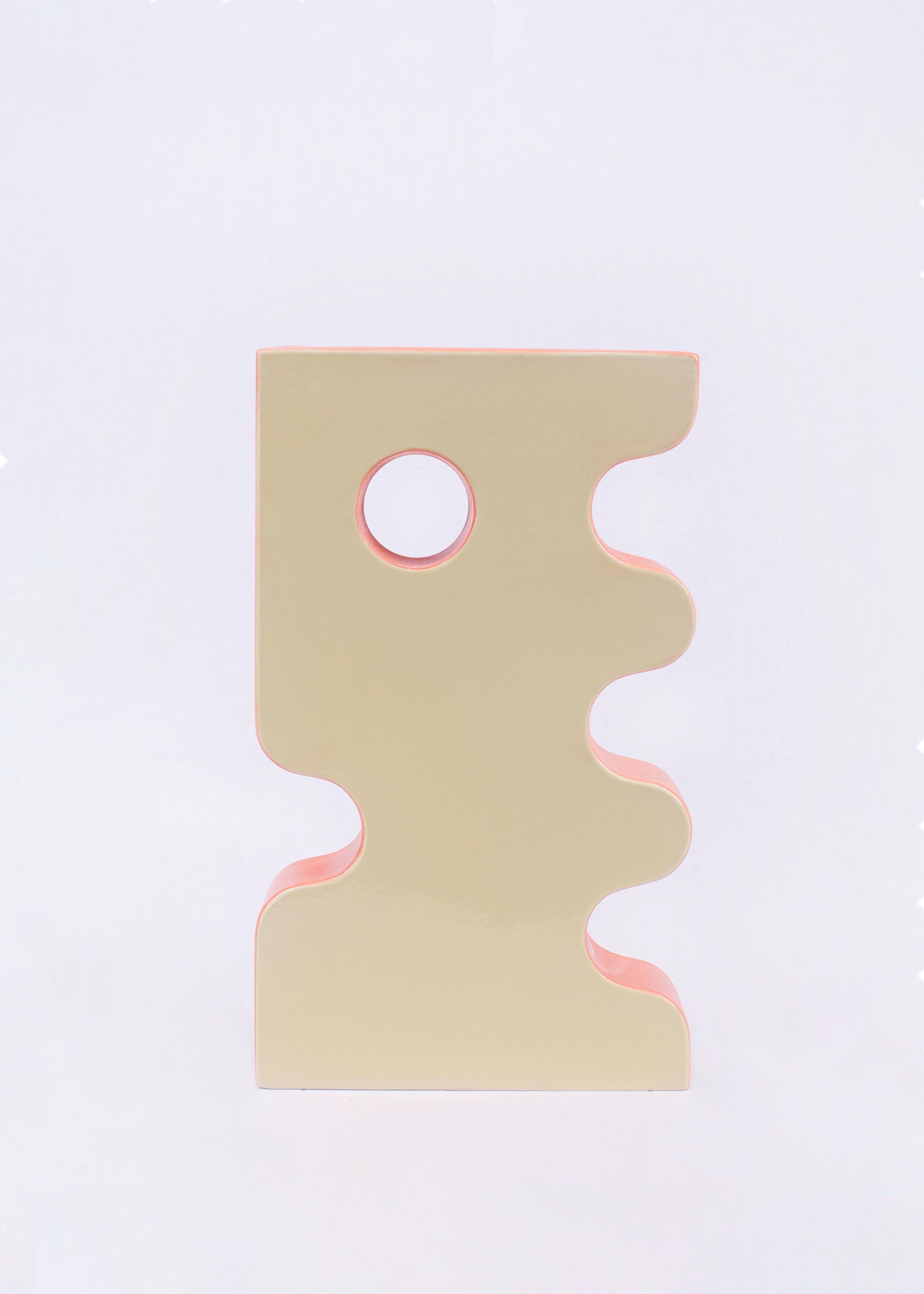 Contemporary Ceramic Vase 'Barva 2', Pistachio + Pink For Sale 1