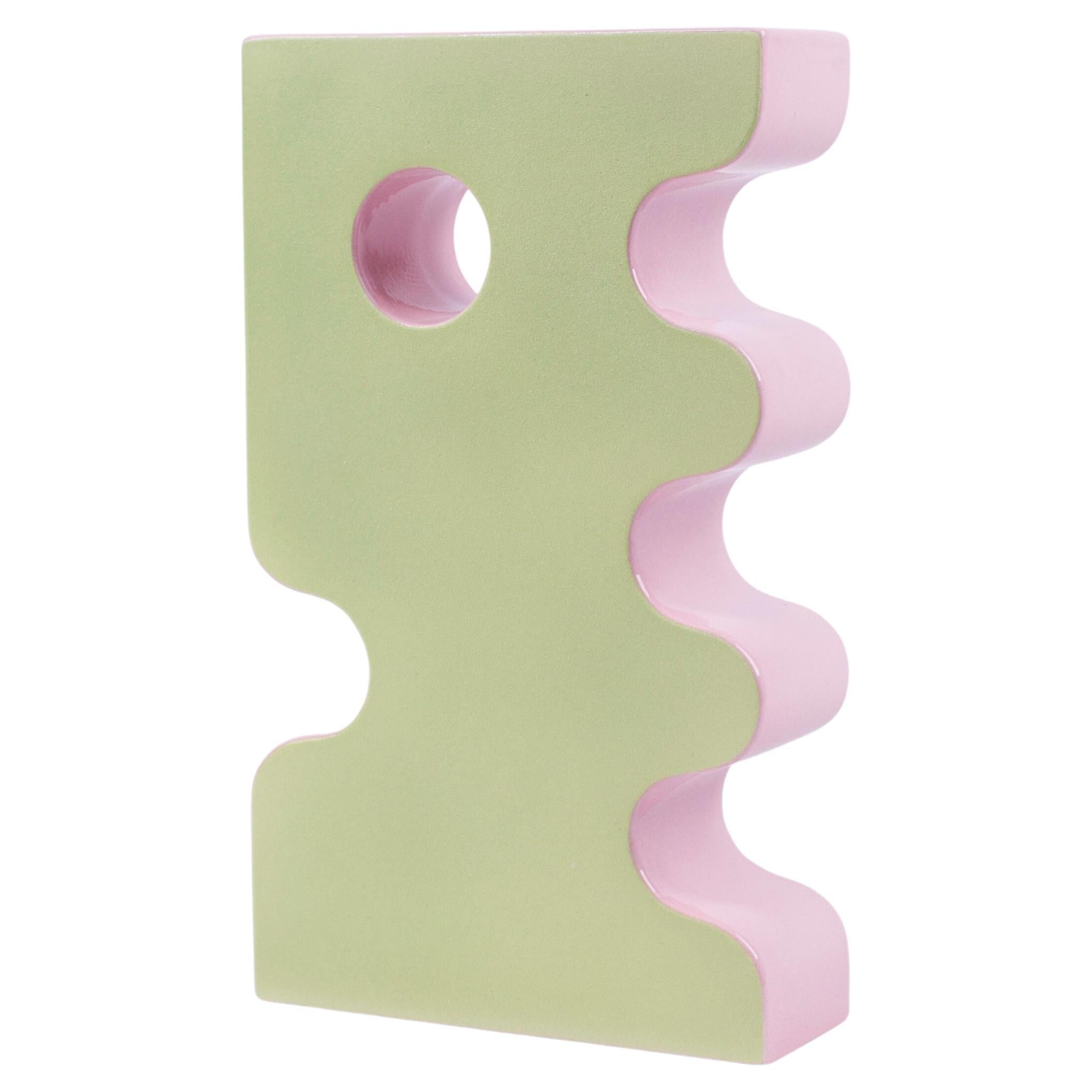 Contemporary Ceramic Vase 'Barva 2', Pistachio + Pink For Sale
