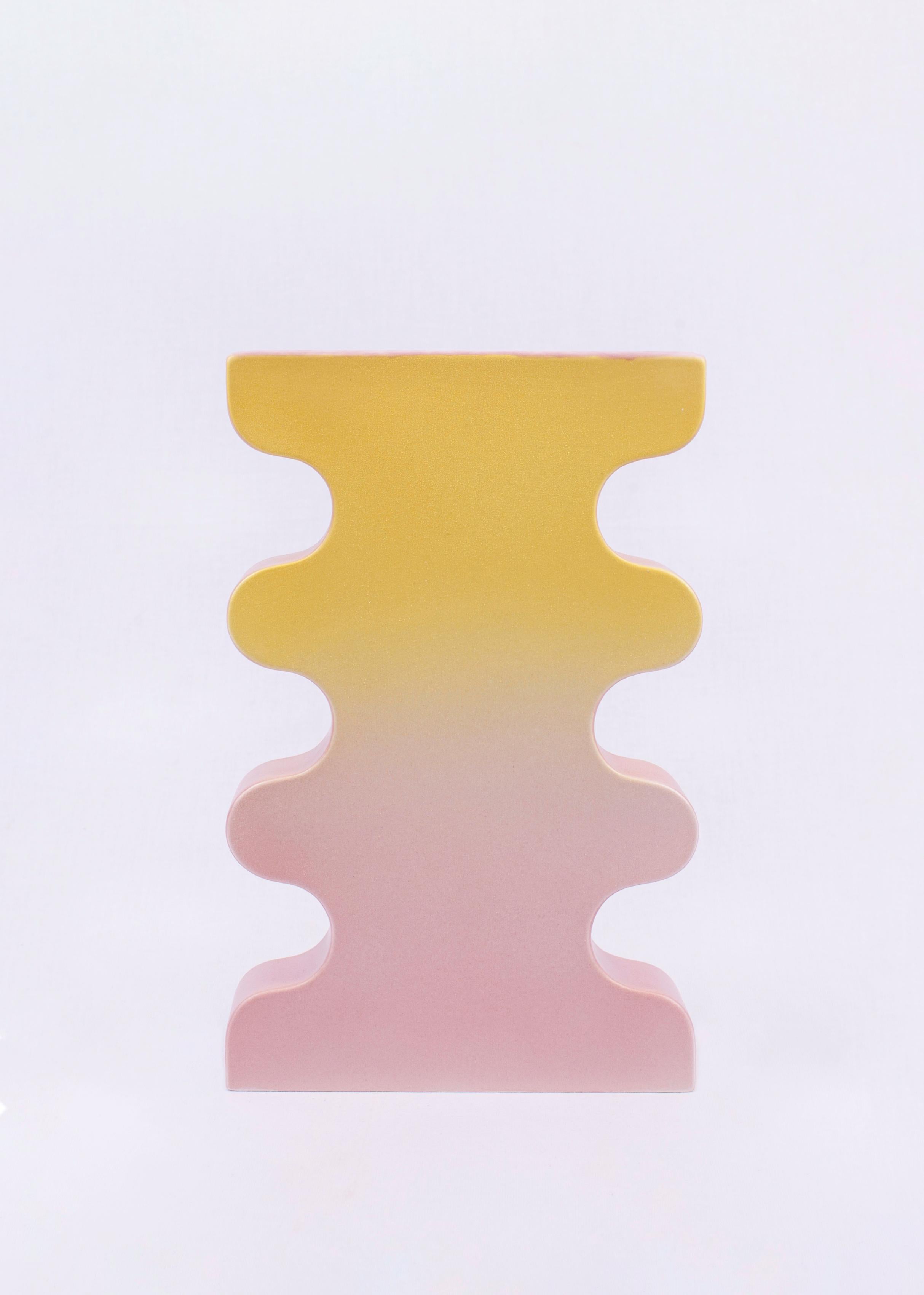 Organic Modern Contemporary Ceramic Vase 'Barva 4', Yellow + Pink For Sale