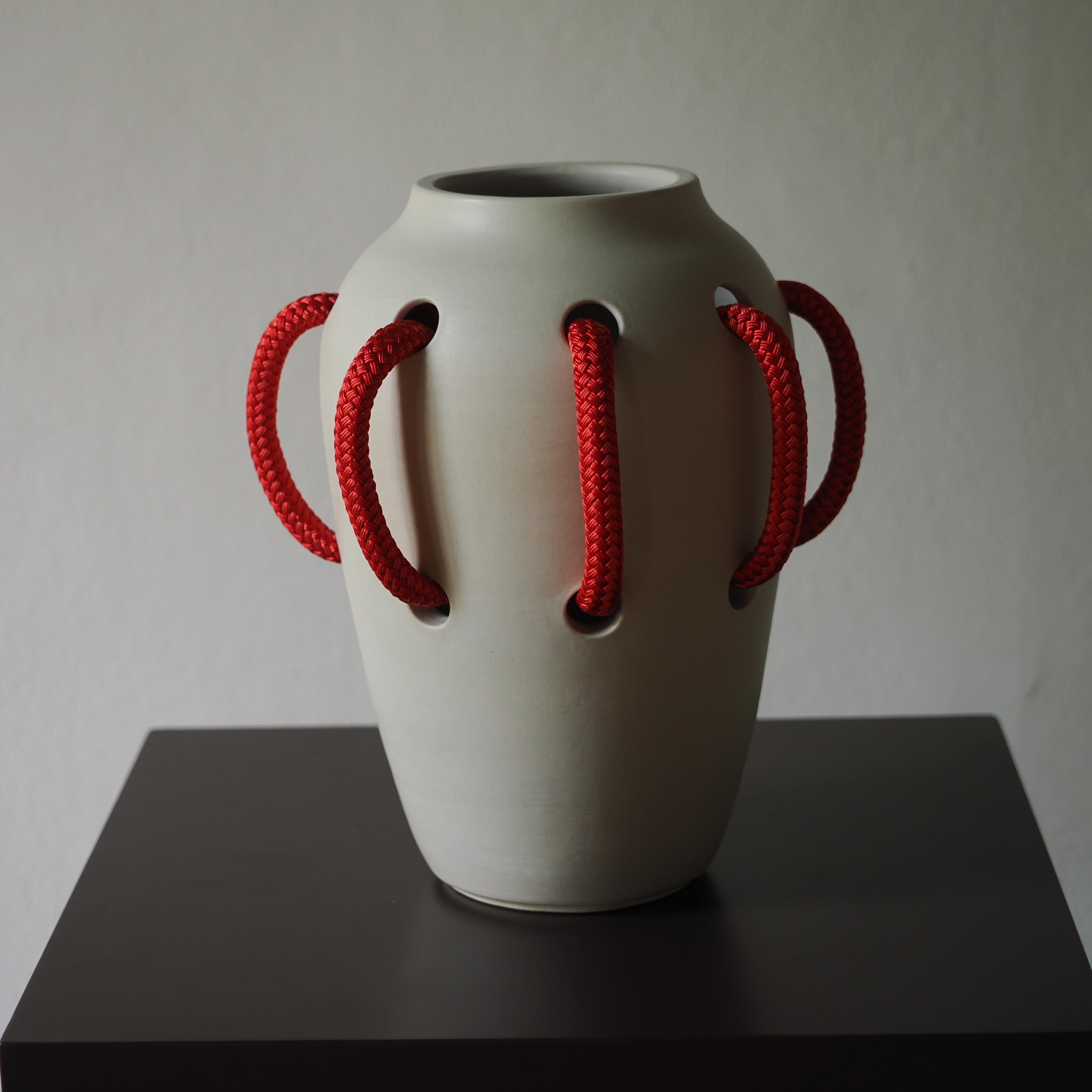 Stoneware Contemporary Ceramic vase hand made in Ibiza, Spain “ Red Lady n.2” For Sale