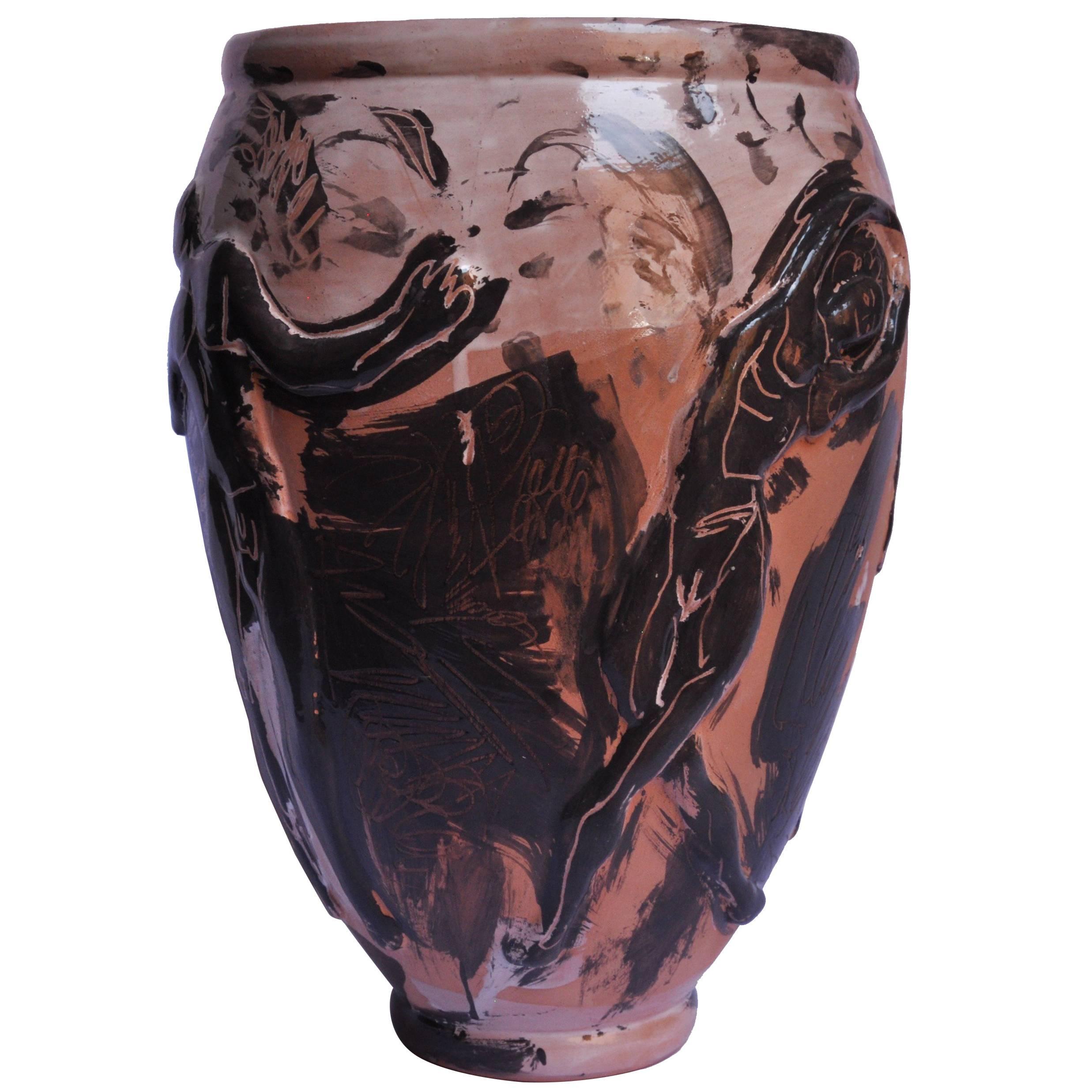Zeitgenössische Keramikvase Majolika Keramik Handgefertigt (Moderne der Mitte des Jahrhunderts) im Angebot