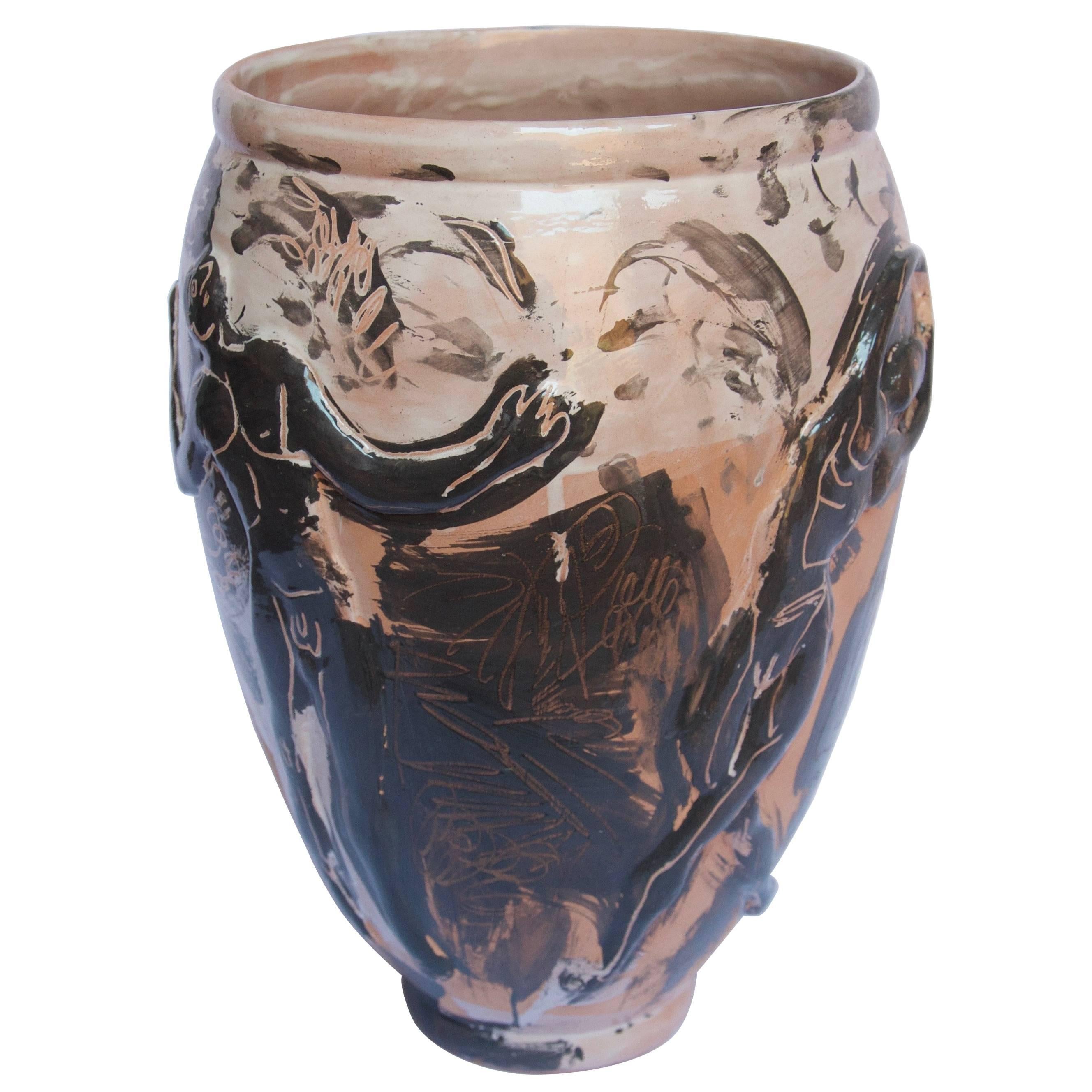 Émaillé Vase en céramique contemporain poterie majolique faite à la main en vente