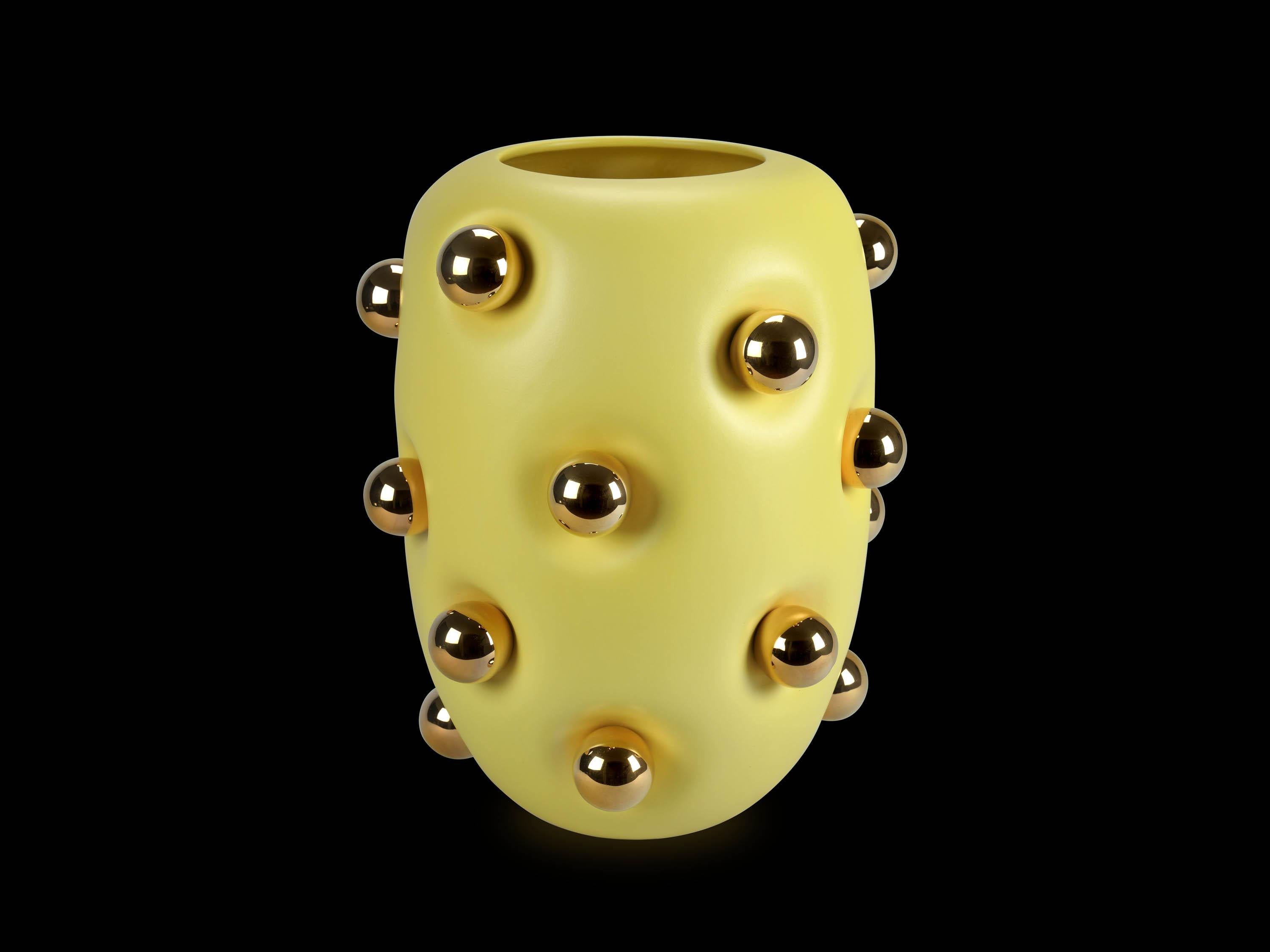 Vaso contemporaneo in ceramica, forma organica Blu 24Kt Gold Spheres Fatto a mano, Italia in vendita 4