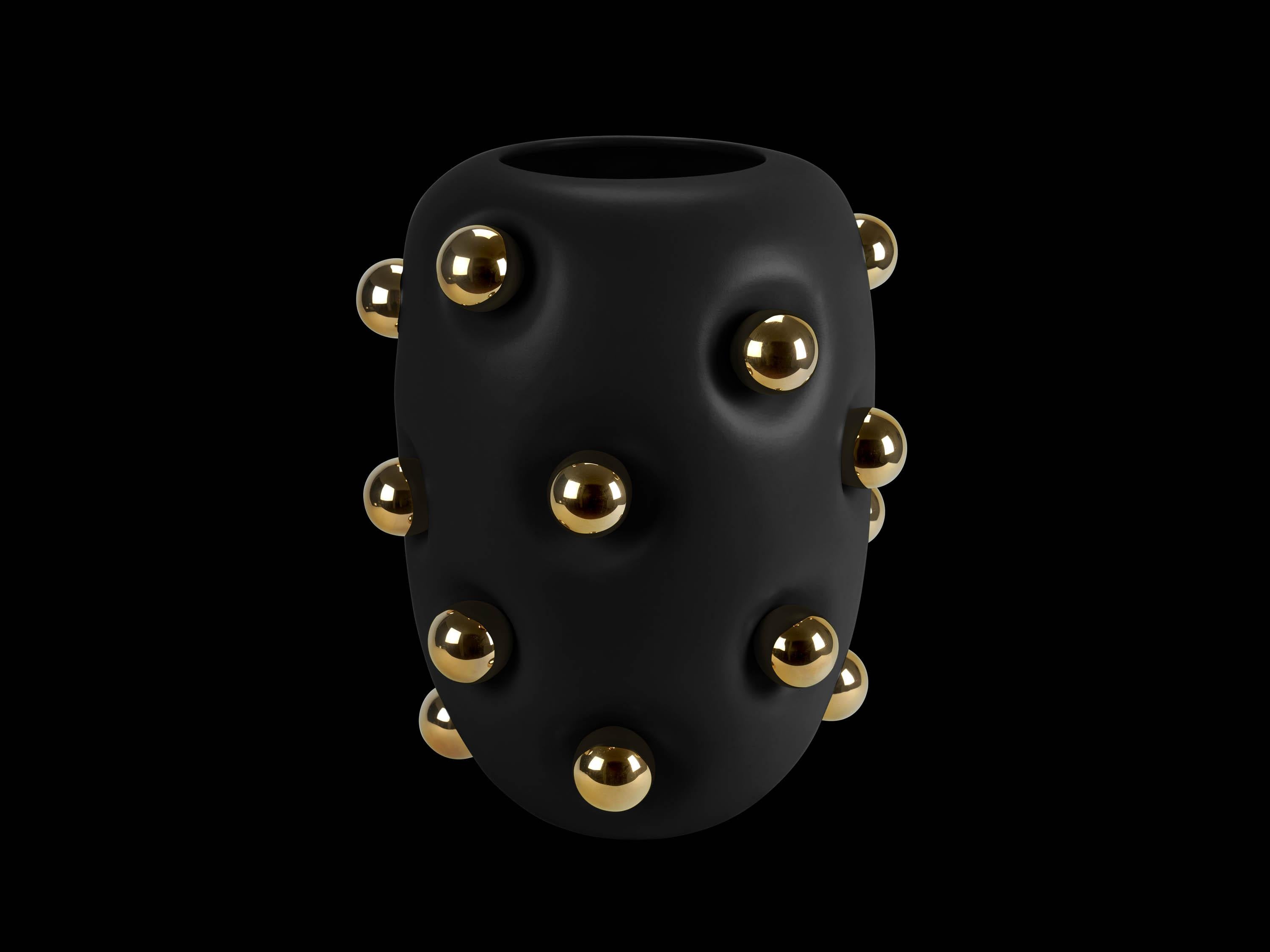 Vaso contemporaneo in ceramica, forma organica Blu 24Kt Gold Spheres Fatto a mano, Italia in vendita 5