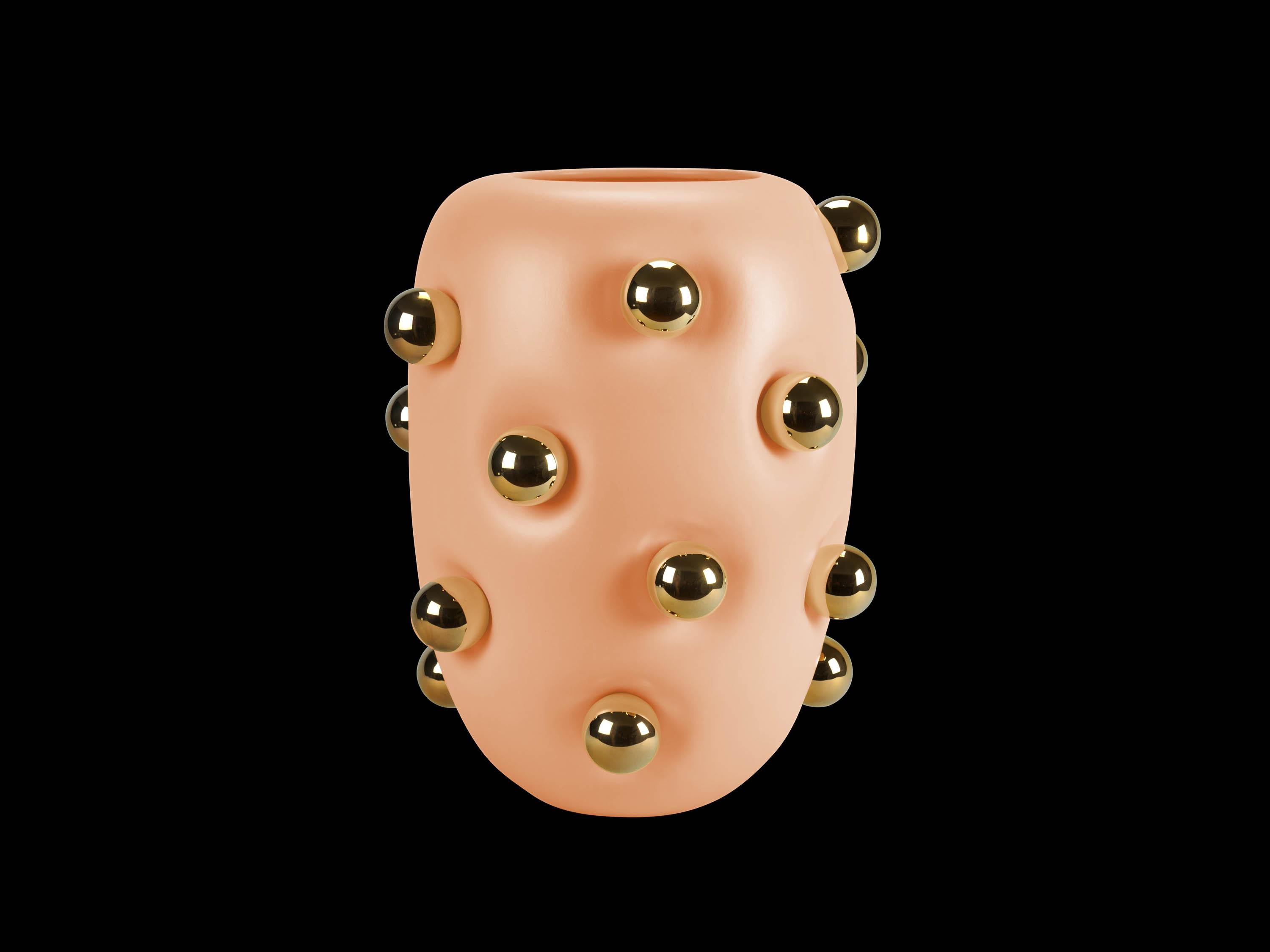Vaso contemporaneo in ceramica, forma organica Blu 24Kt Gold Spheres Fatto a mano, Italia in vendita 7