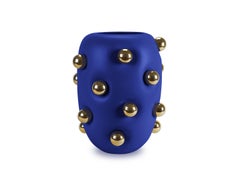 Contemporary Ceramic Vase, organische Form Blu 24Kt Gold Spheres Handmade, Italien